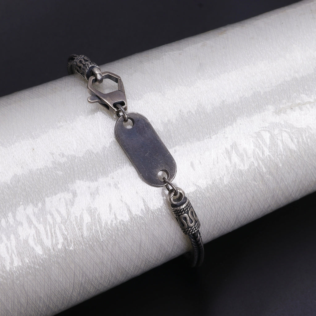 925 Sterling Silver Square Foxtail Chain Engravable ID Bracelet