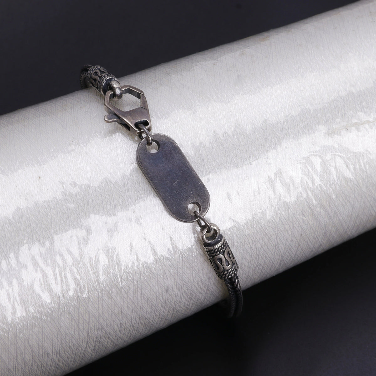 925 Sterling Silver Square Foxtail Chain Engravable ID Bracelet