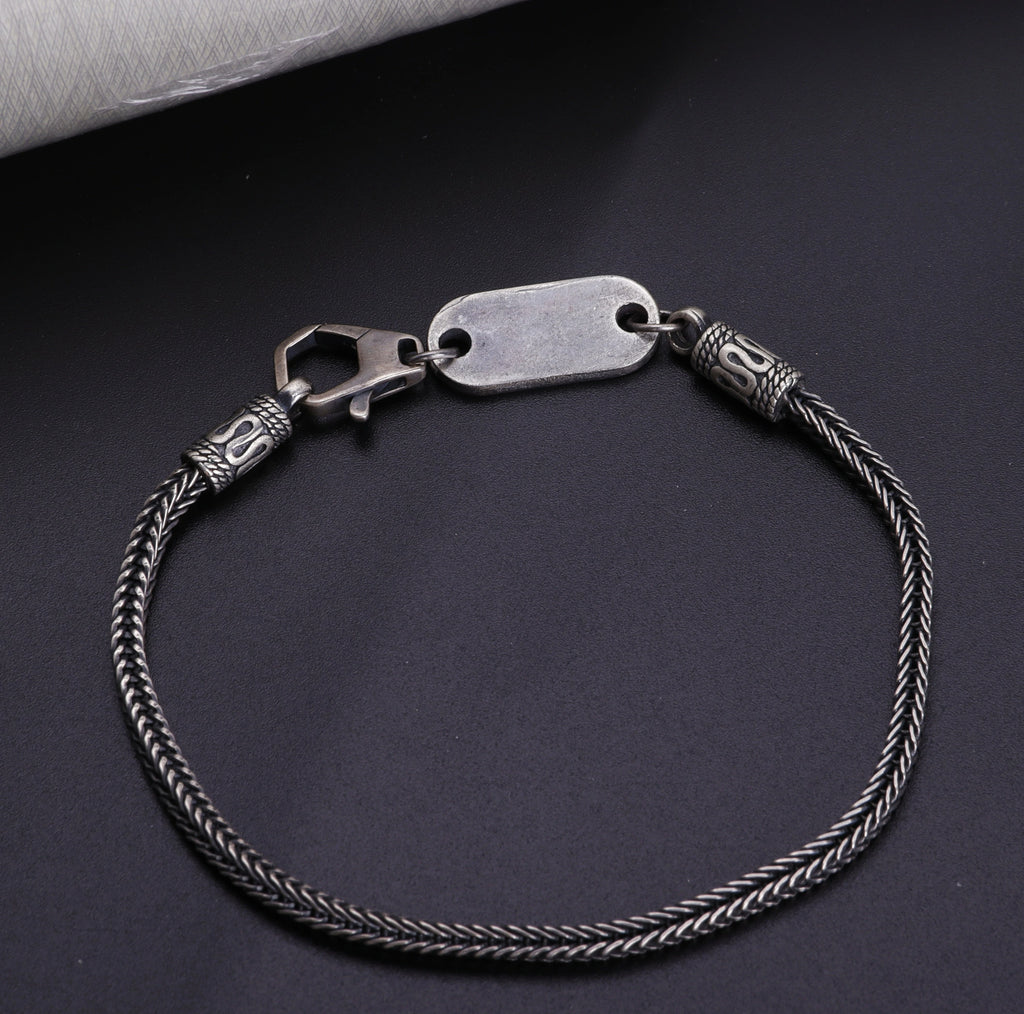 925 Sterling Silver Square Foxtail Chain Engravable ID Bracelet