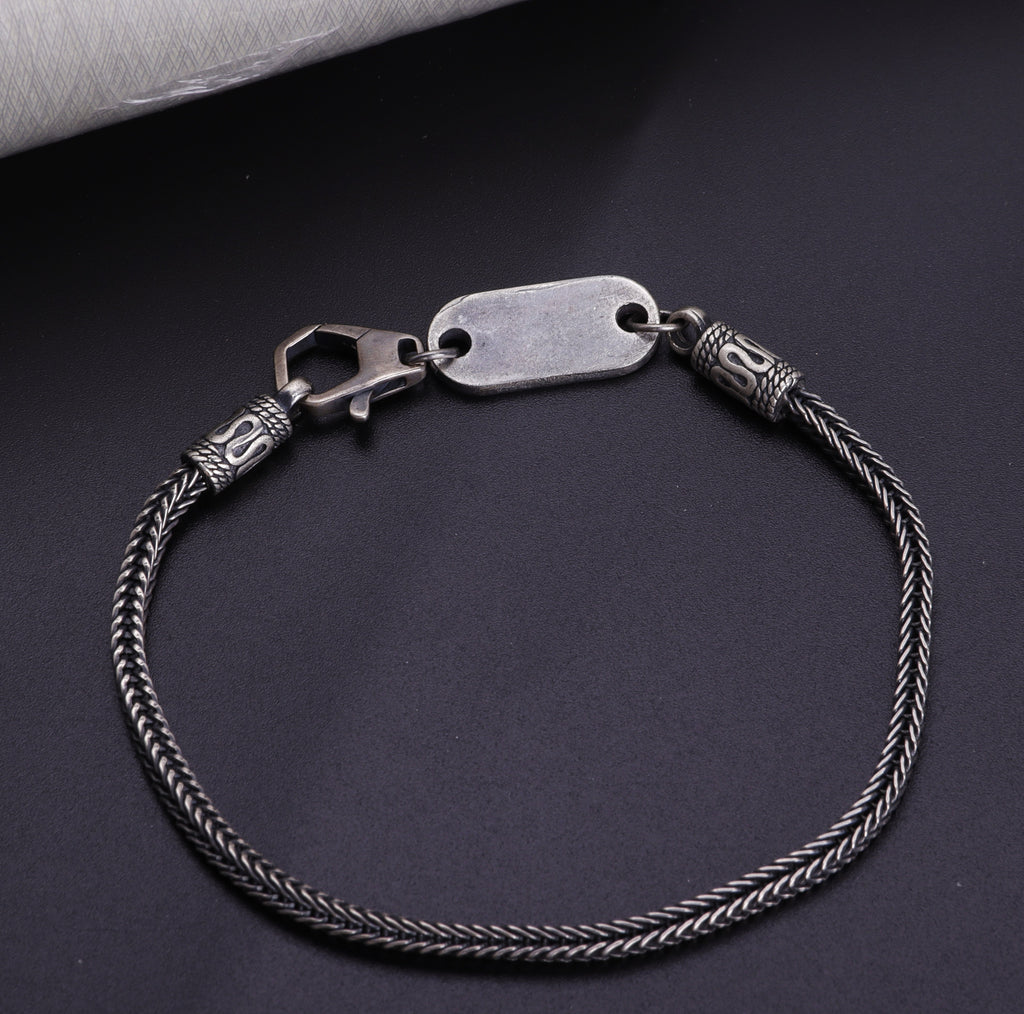 925 Sterling Silver Square Foxtail Chain Engravable ID Bracelet