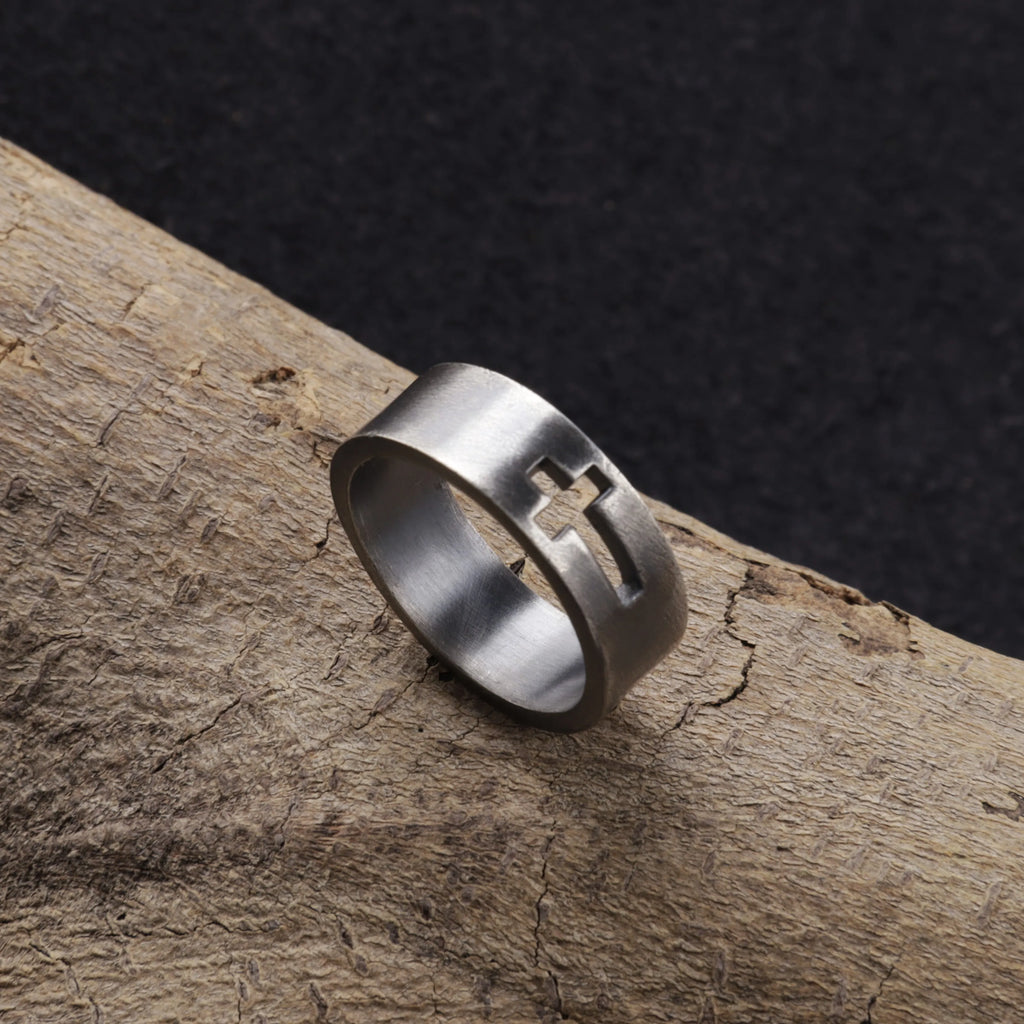 Personalized 925 Sterling Silver Cutout Cross Ring for Men Custom Engraved