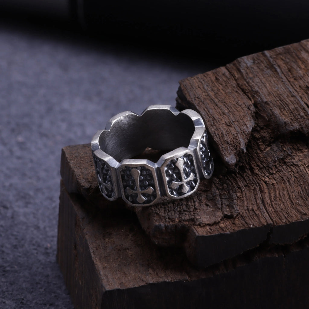 Personalized Mens Vintage 925 Sterling Silver Cross Ring - Custom Engraved Band