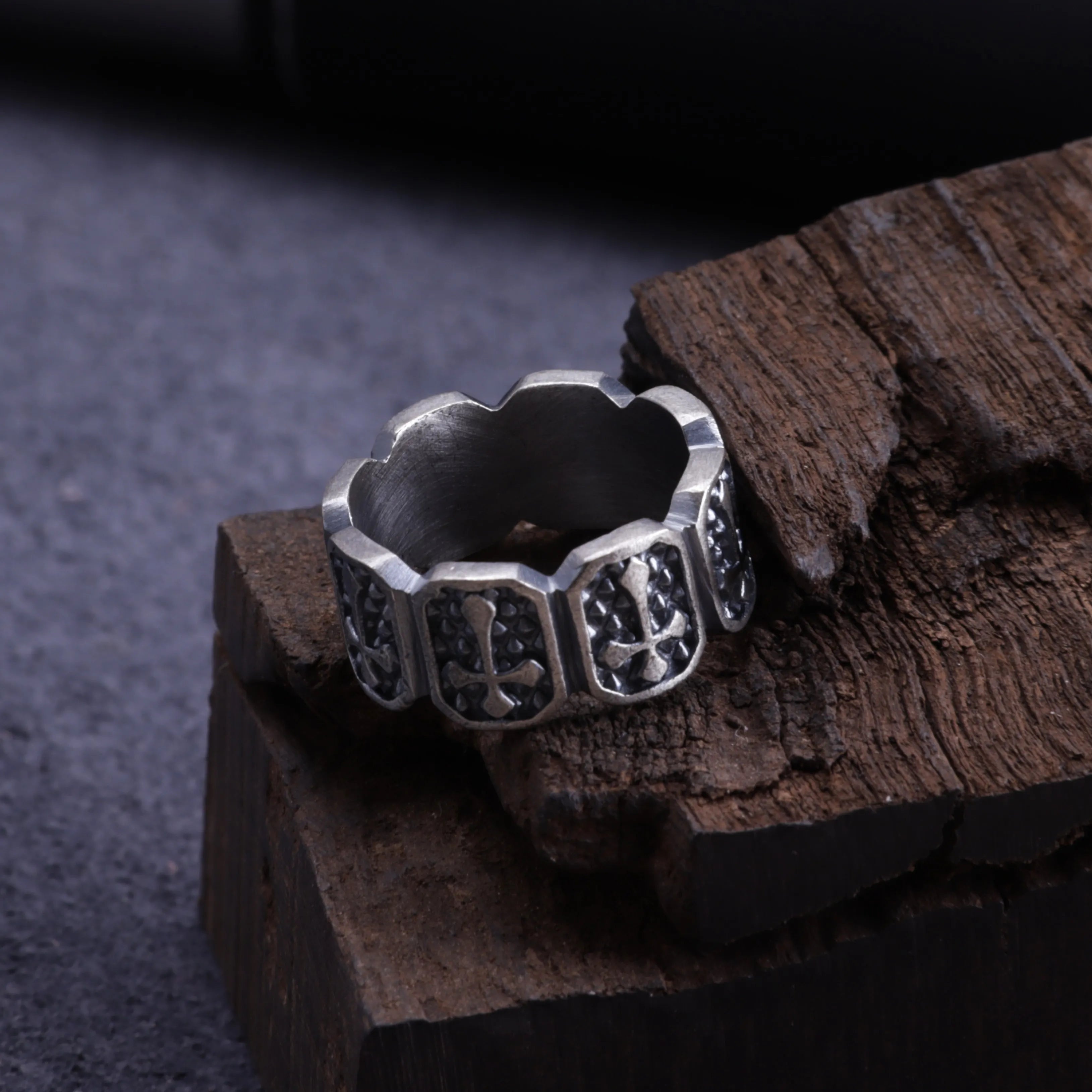 Personalized Mens Vintage 925 Sterling Silver Cross Ring - Custom Engraved Band