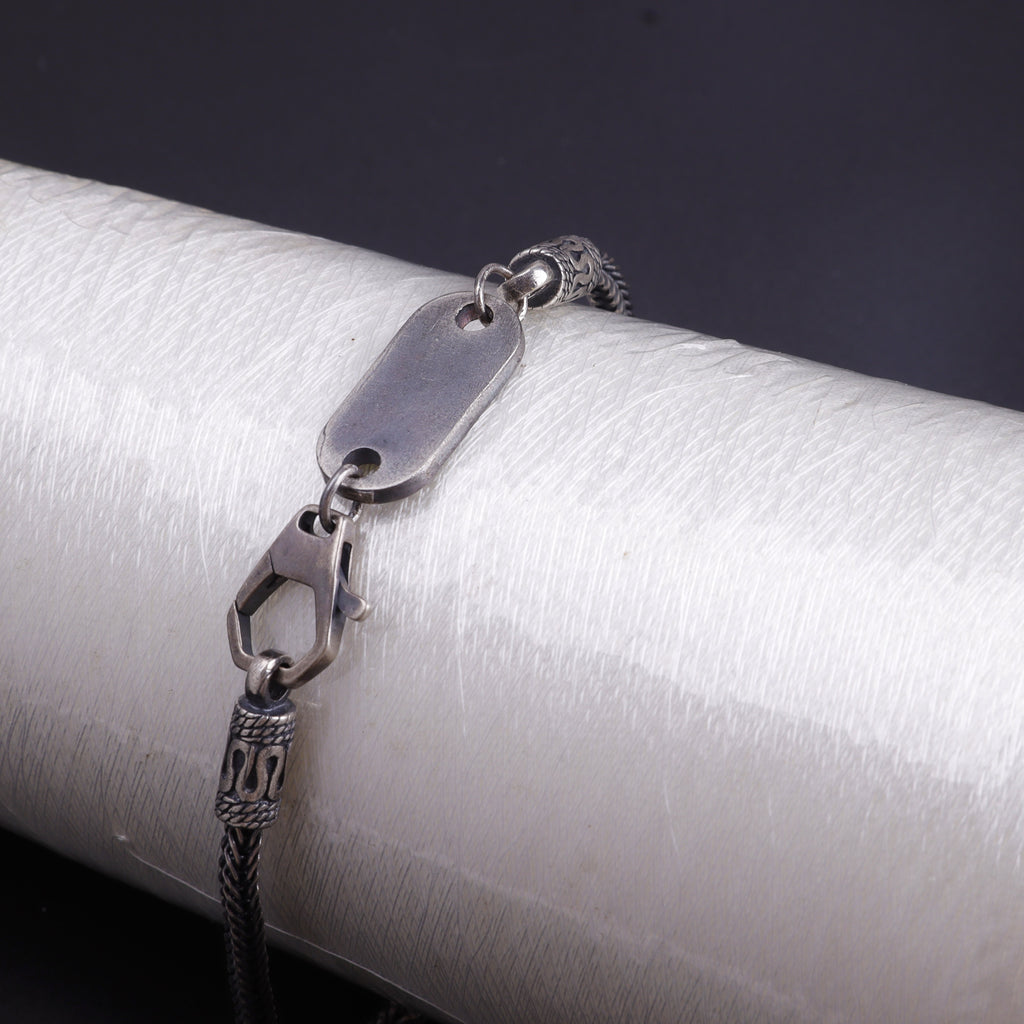 925 Sterling Silver Square Foxtail Chain Engravable ID Bracelet