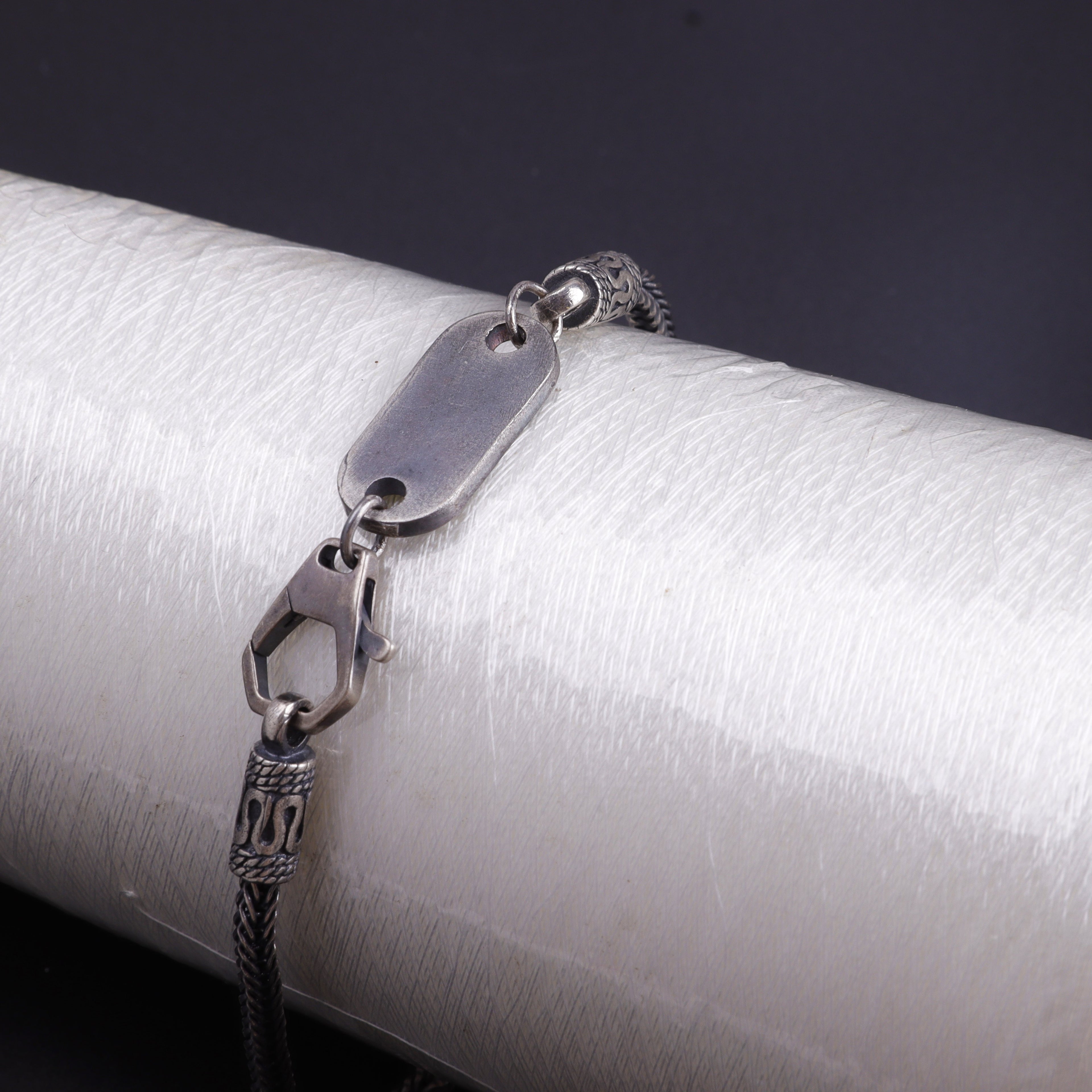 925 Sterling Silver Square Foxtail Chain Engravable ID Bracelet