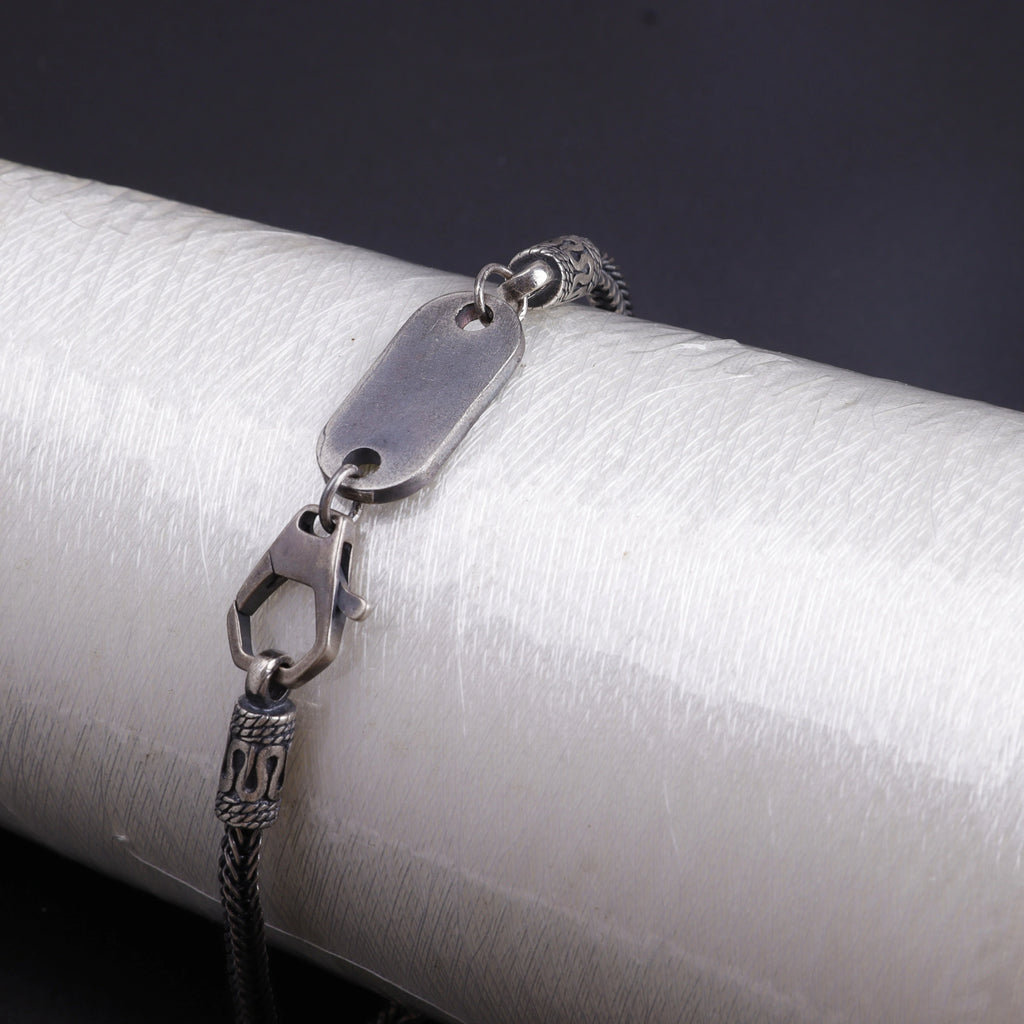925 Sterling Silver Square Foxtail Chain Engravable ID Bracelet