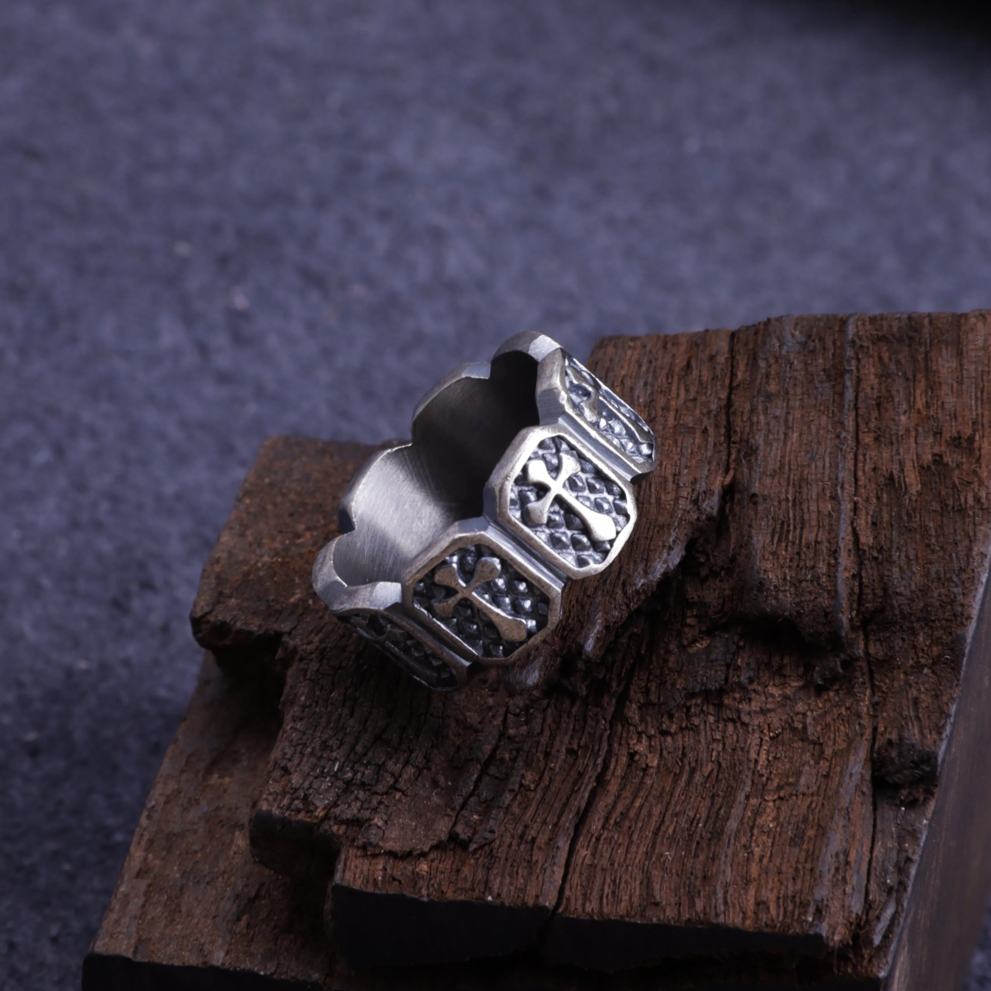 Personalized Mens Vintage 925 Sterling Silver Cross Ring - Custom Engraved Band