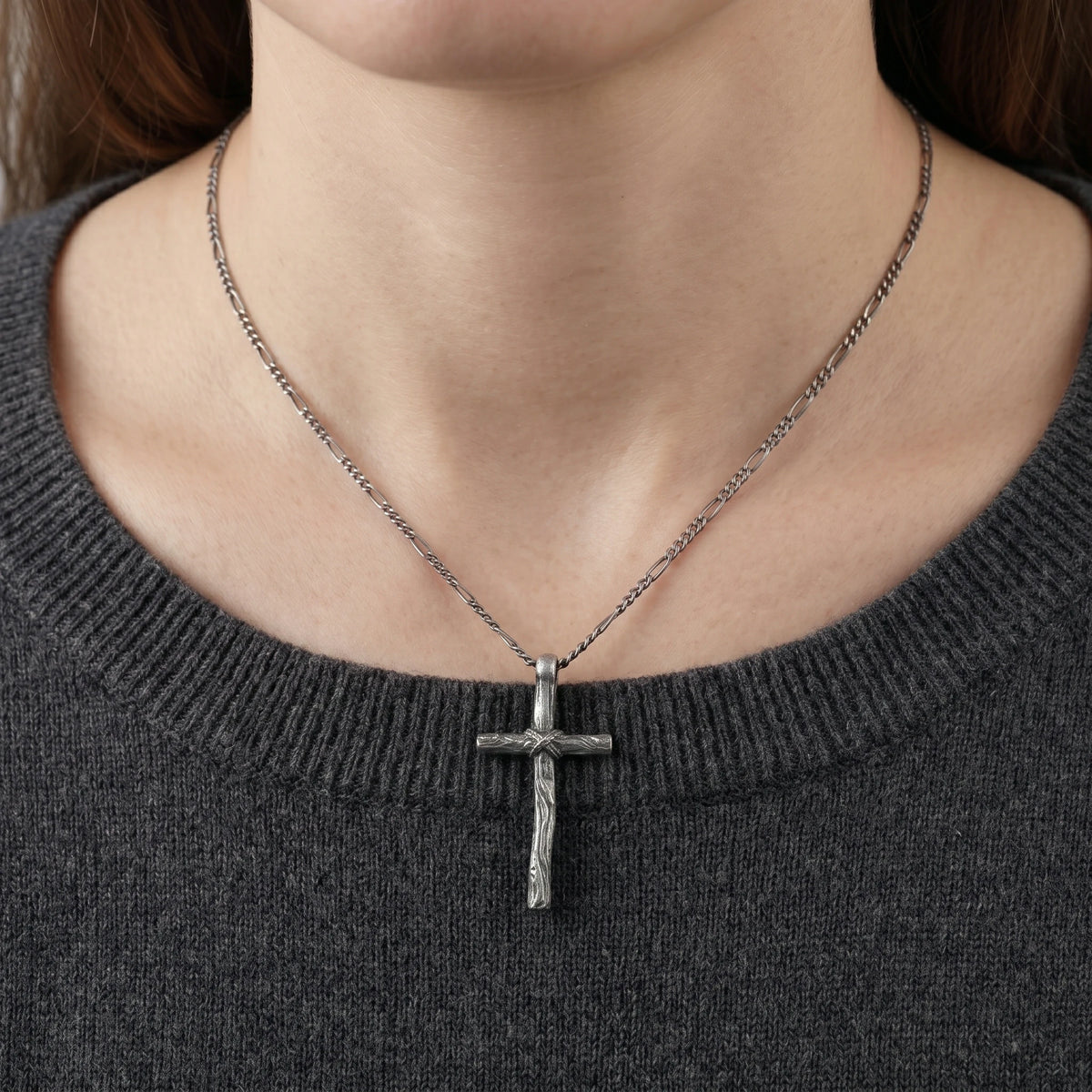 Living Branch Sacred Wood Cross, Textured 925 Sterling Silver Faith Necklace