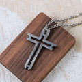 Sacred Path Hollow Cross Pendant, Oxidized 925 Sterling Silver Vintage Faith Amulet Necklace