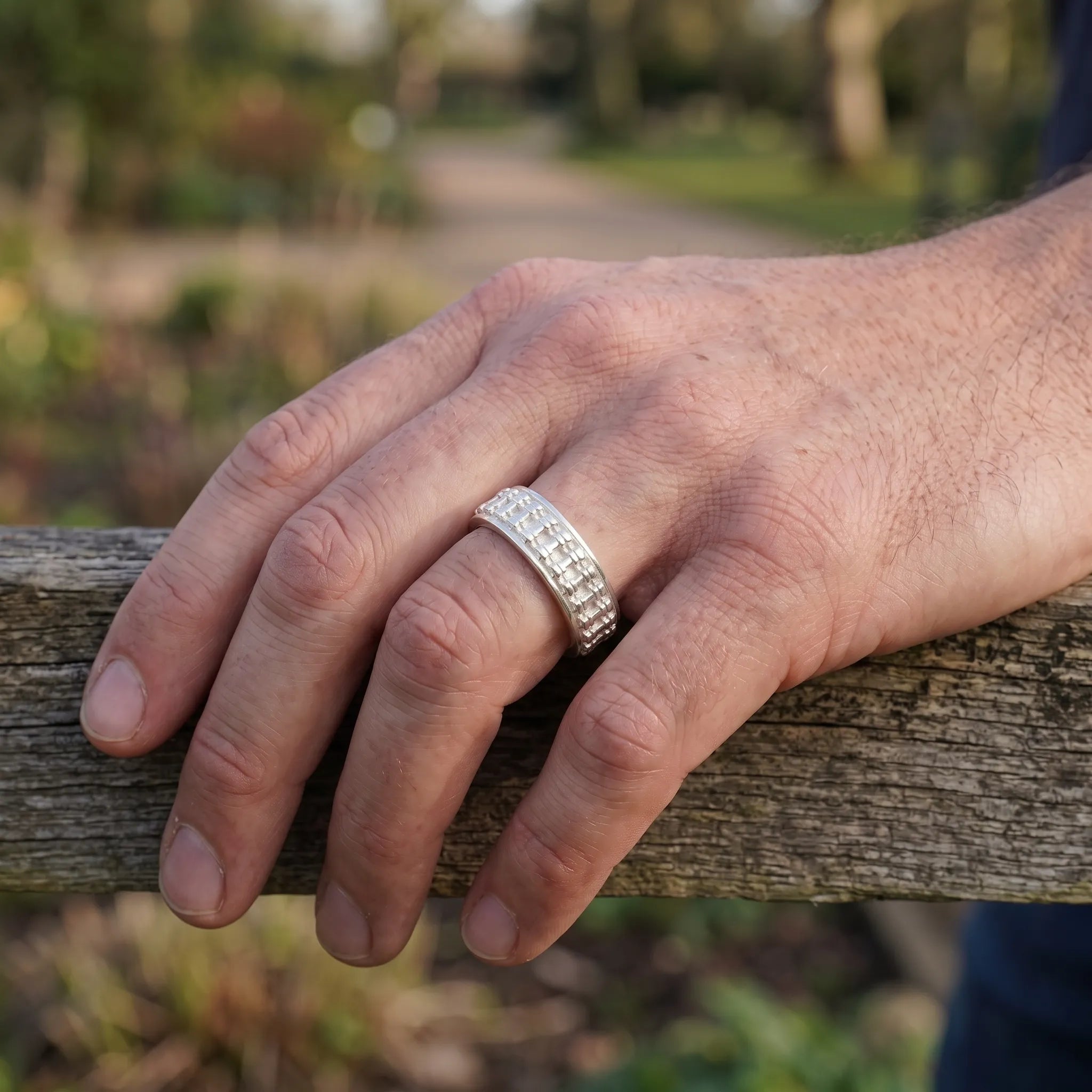 Personalised Men’s Oxidised 925 Sterling Silver Motorcycle Chain Ring Band