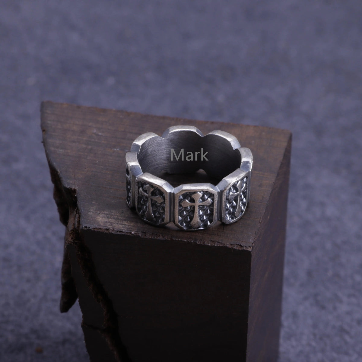 Personalized Mens Vintage 925 Sterling Silver Cross Ring - Custom Engraved Band