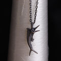 925 Sterling Silver Sailfish Skeleton Pendant Necklace, Vintage Marlin Fish Bone Jewelry