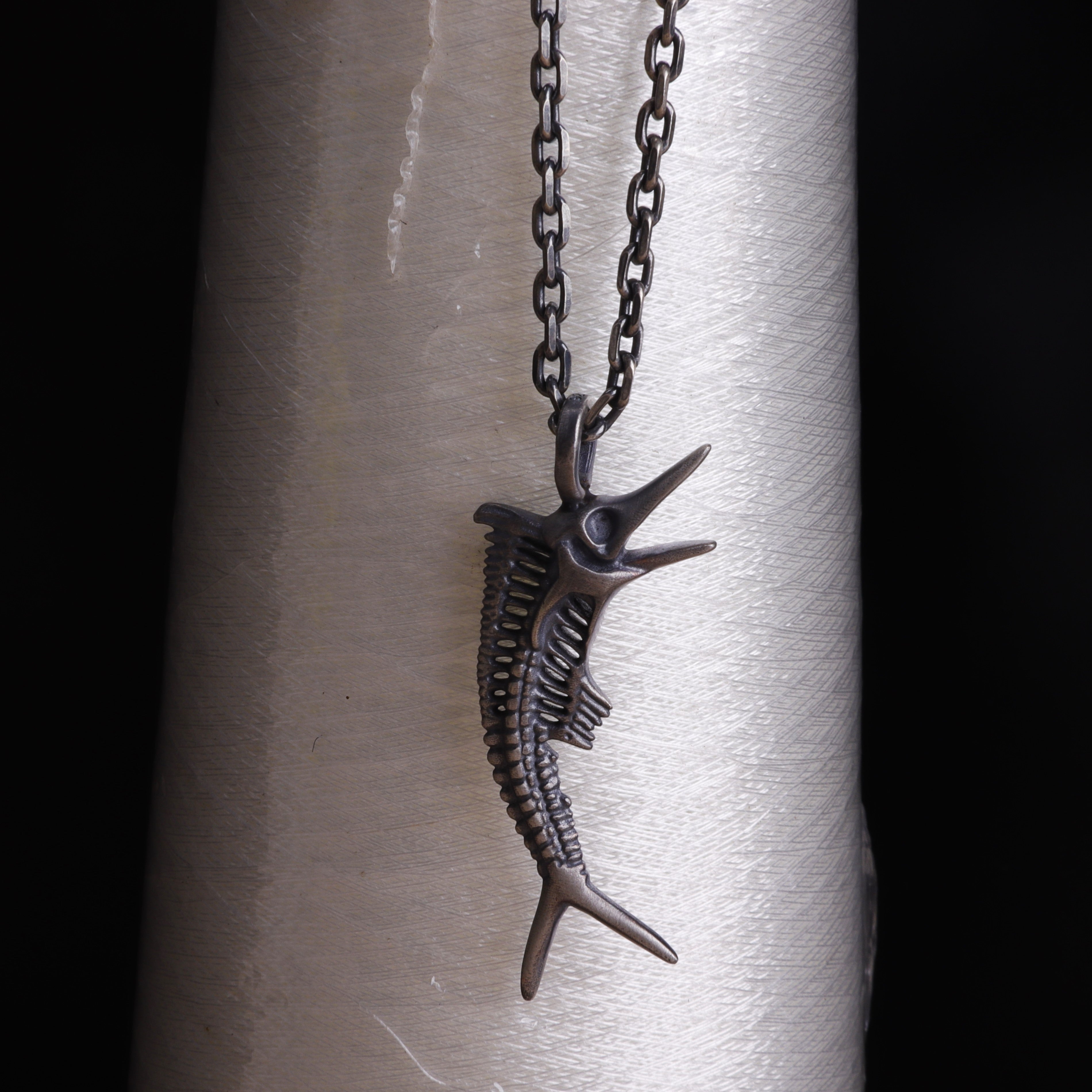 925 Sterling Silver Sailfish Skeleton Pendant Necklace, Vintage Marlin Fish Bone Jewelry
