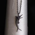 925 Sterling Silver Sailfish Skeleton Pendant Necklace, Vintage Marlin Fish Bone Jewelry