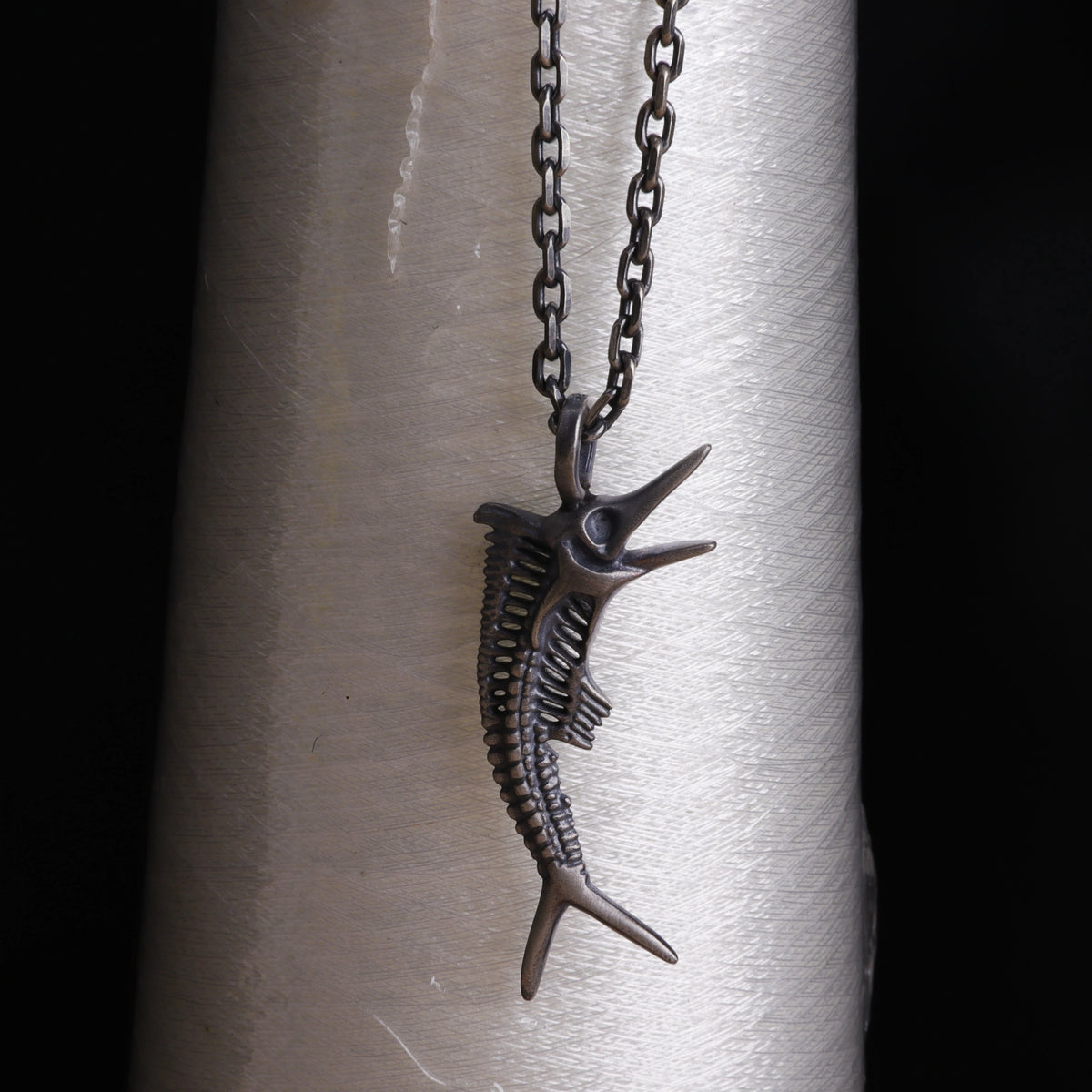 925 Sterling Silver Sailfish Skeleton Pendant Necklace, Vintage Marlin Fish Bone Jewelry