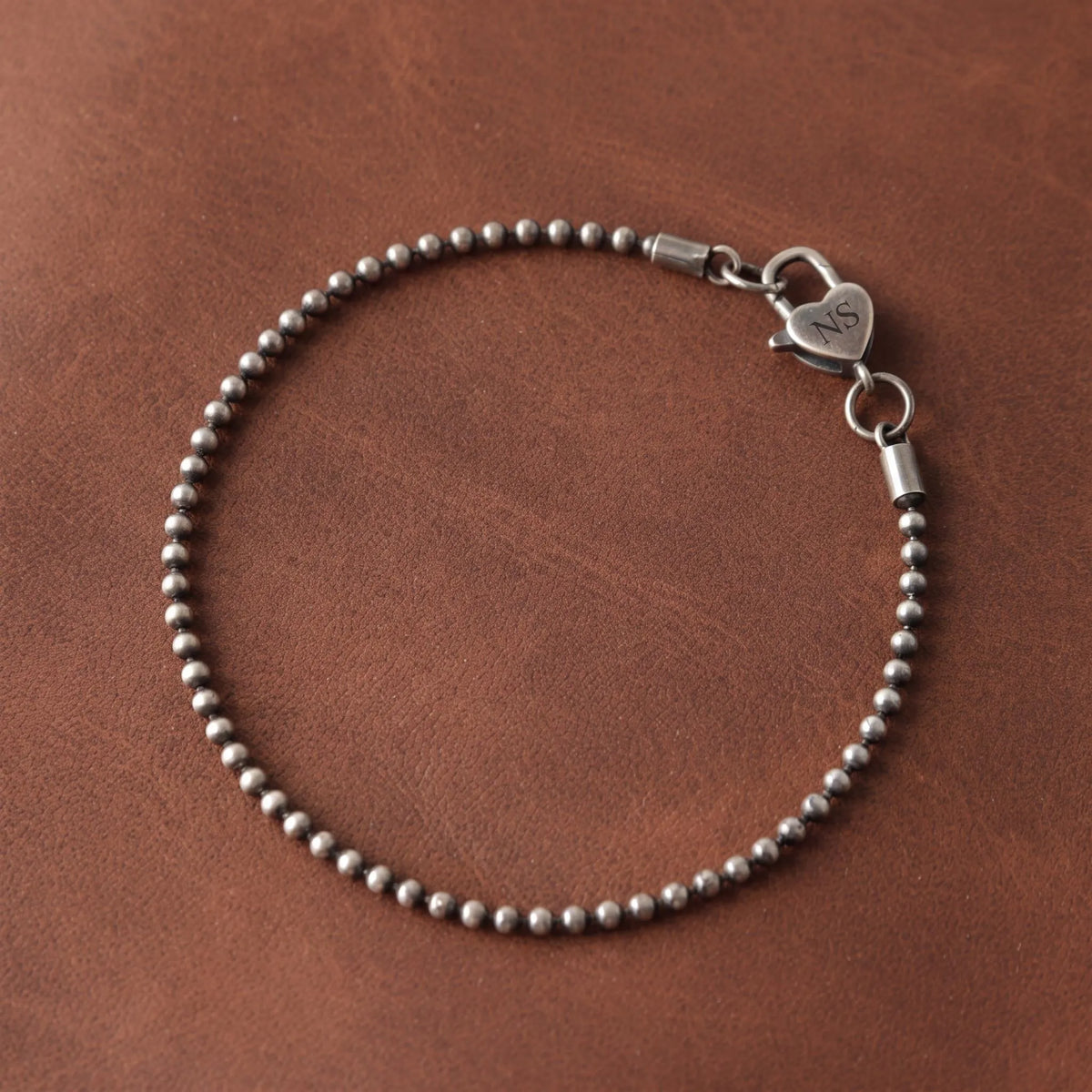Unisex Custom Engraved 2mm 925 Sterling Silver Bead Ball Chain -Heart Clasp Anklet