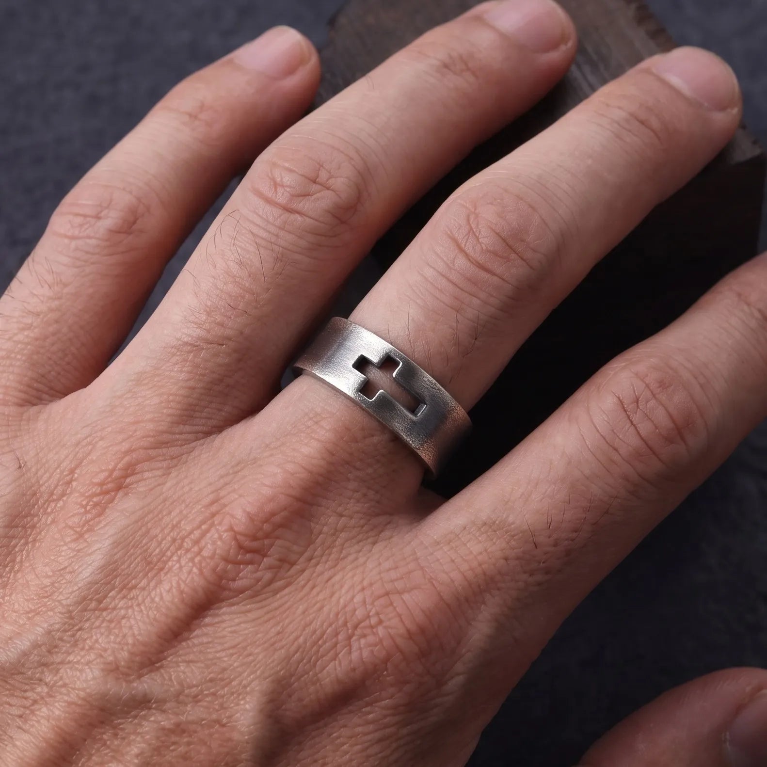 Personalized 925 Sterling Silver Cutout Cross Ring for Men Custom Engraved