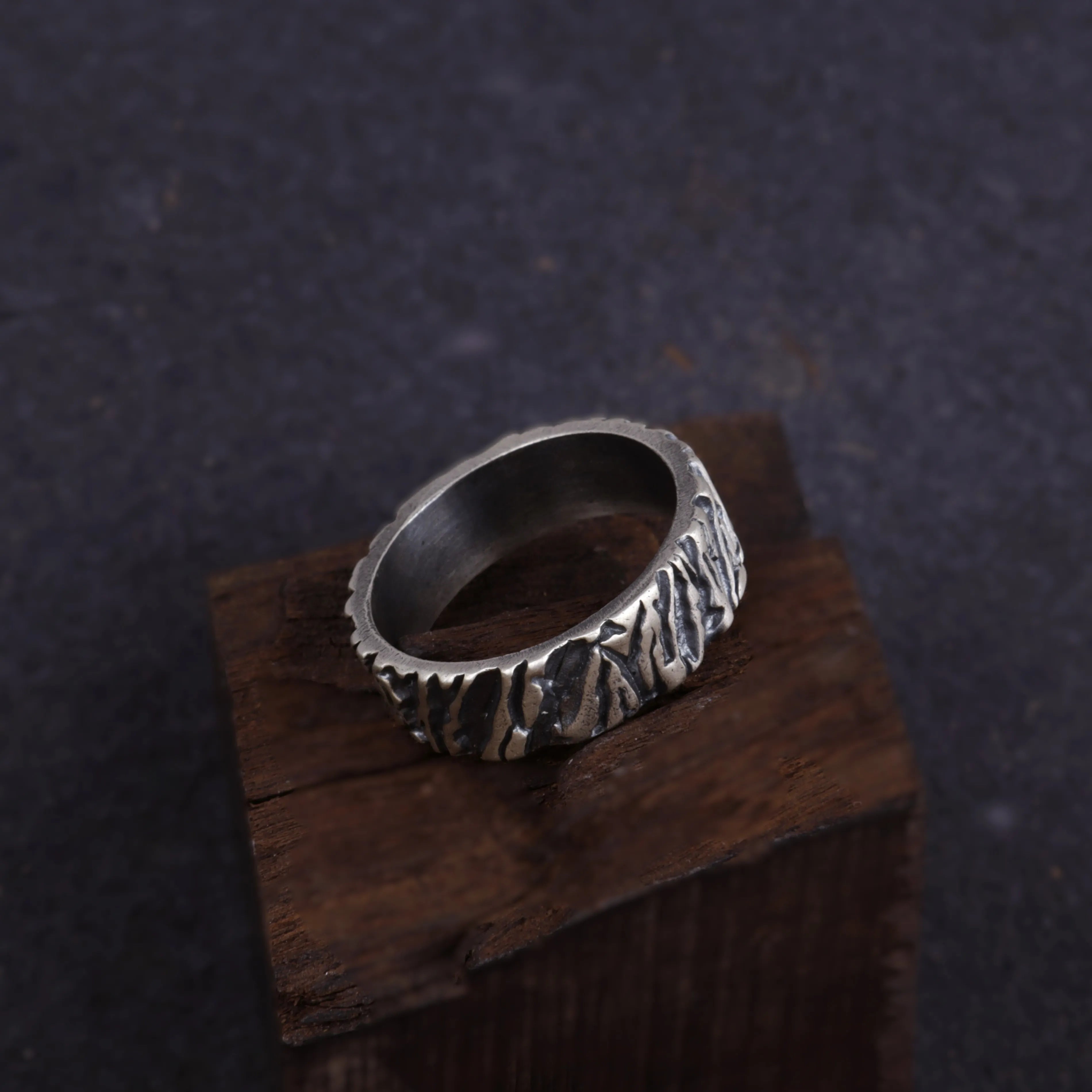 Custom Engraved Men's 925 Sterling Silver Lava Textured Ring