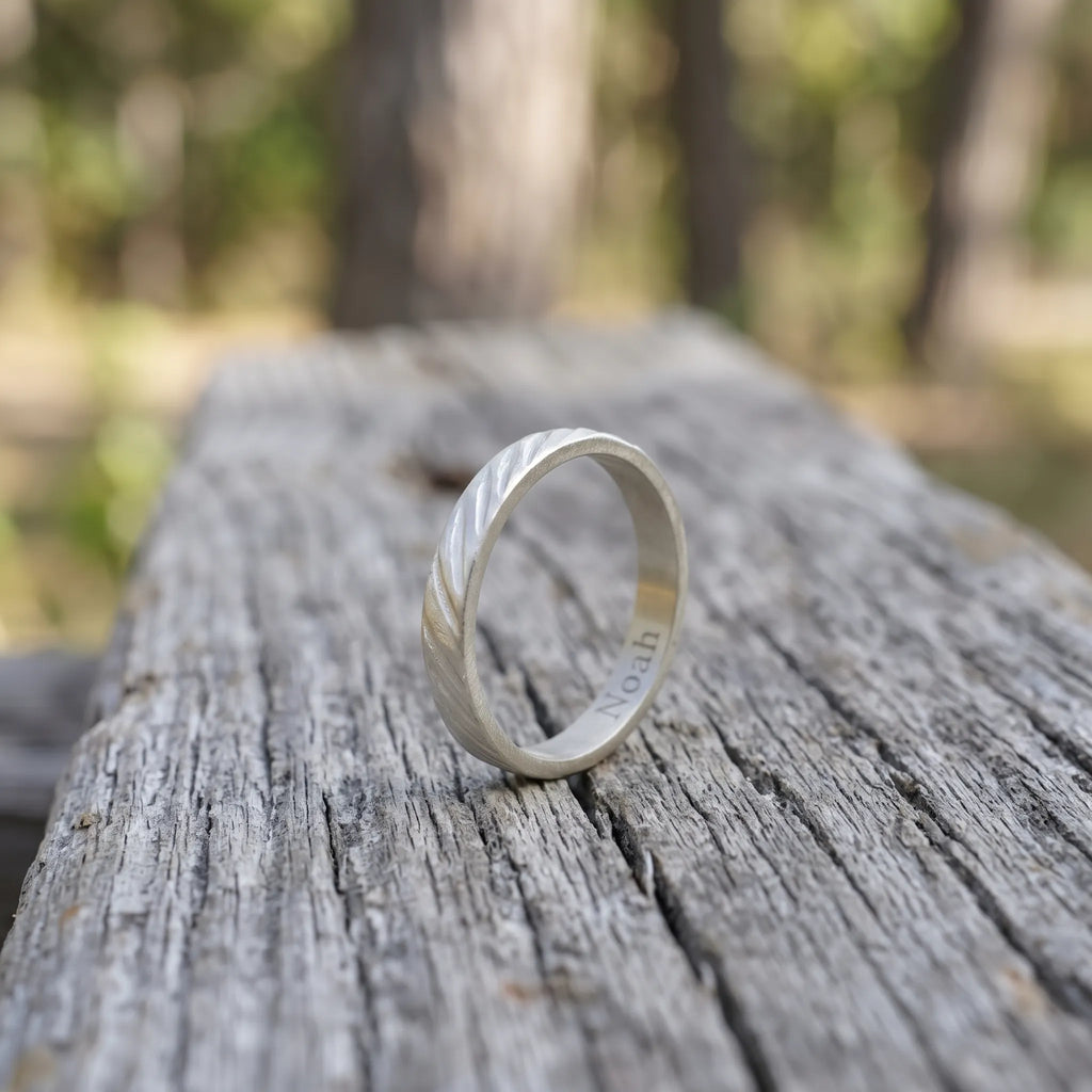 Custom Engraved Damascus 925 Solid Silver Ring, Unique Personalized Band Gift