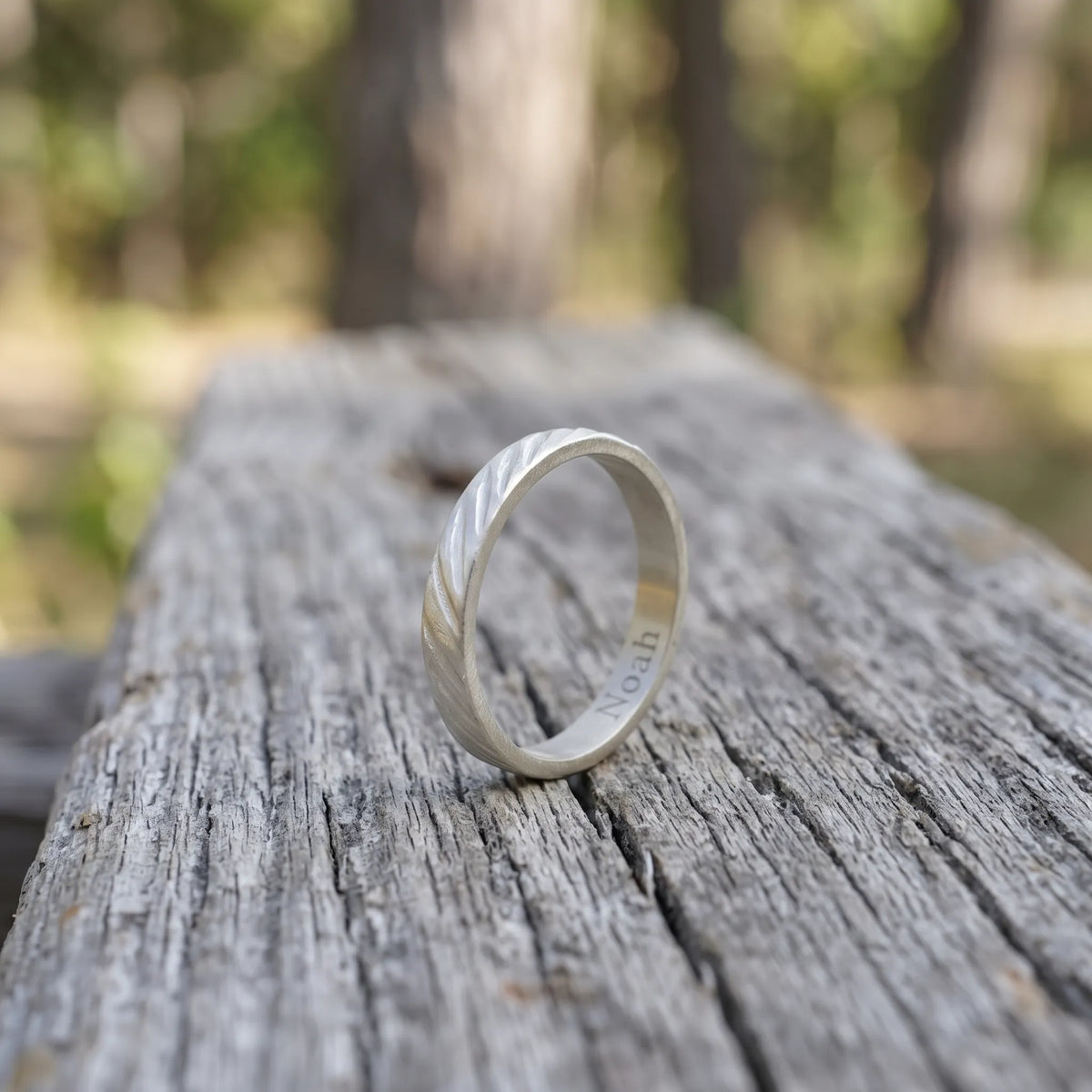 Custom Engraved Damascus 925 Solid Silver Ring, Unique Personalized Band Gift