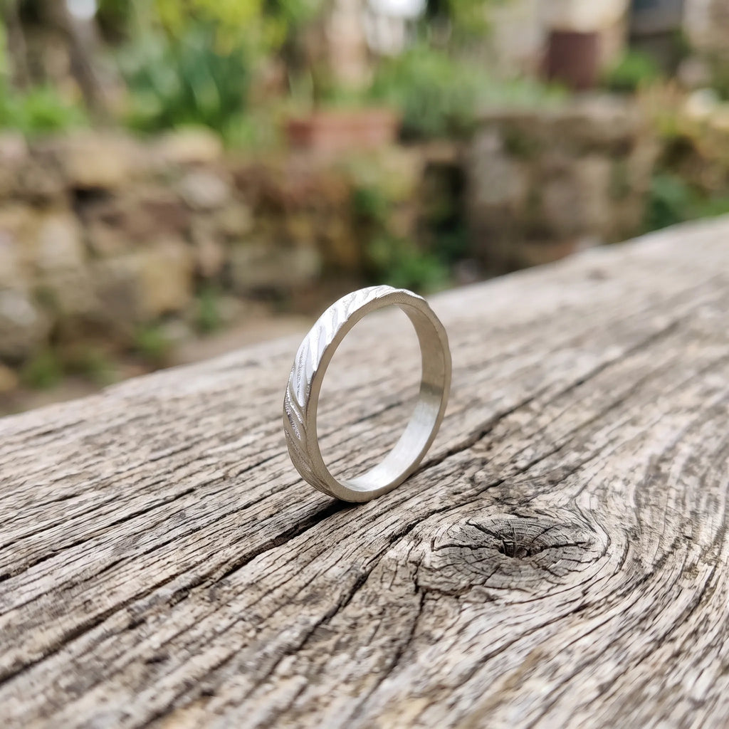 Custom Engraved Damascus 925 Solid Silver Ring, Unique Personalized Band Gift