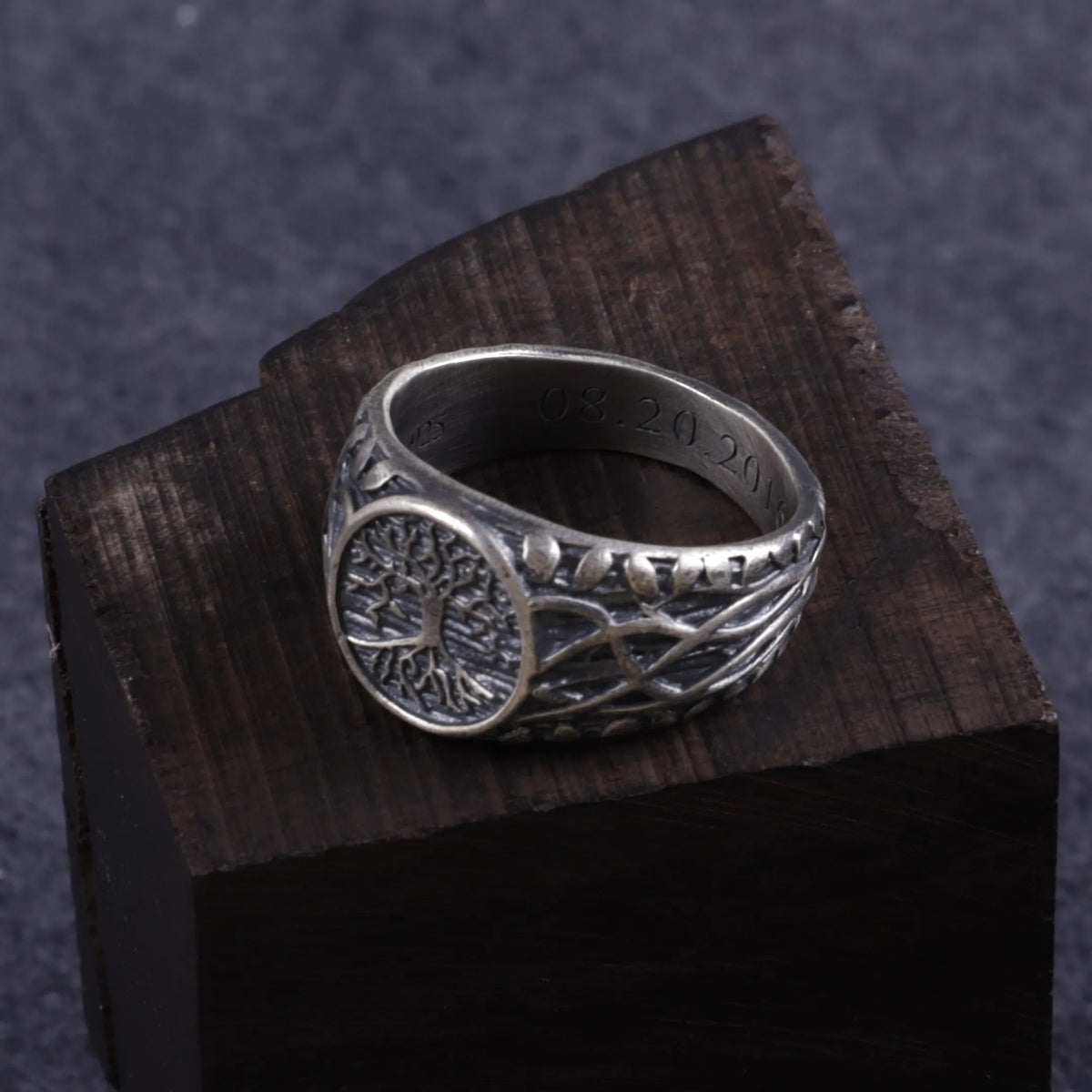 Men’s Personalized 925 Sterling Silver Tree of Life Ring, Celtic Family Tree Signet Band