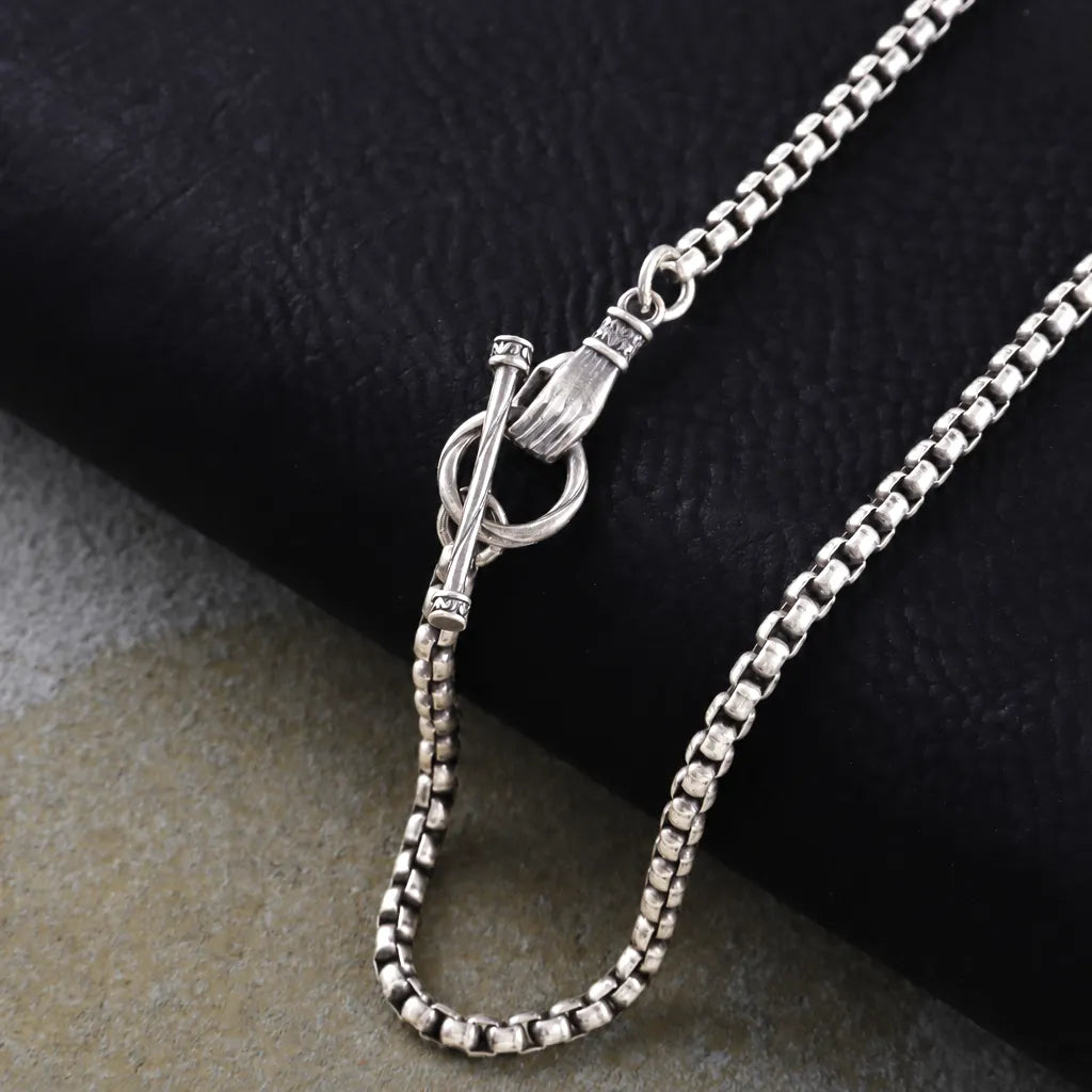 Vintage 925 Sterling Silver Hand OT Toggle Box Chain Men Necklace Gift for Him Birthday-3mm-5mm Sizes