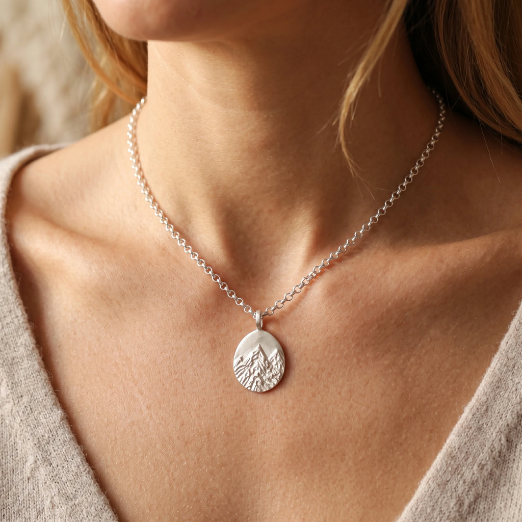 925 Sterling Silver Mountain Custom Engravable Pendant Durable Necklace