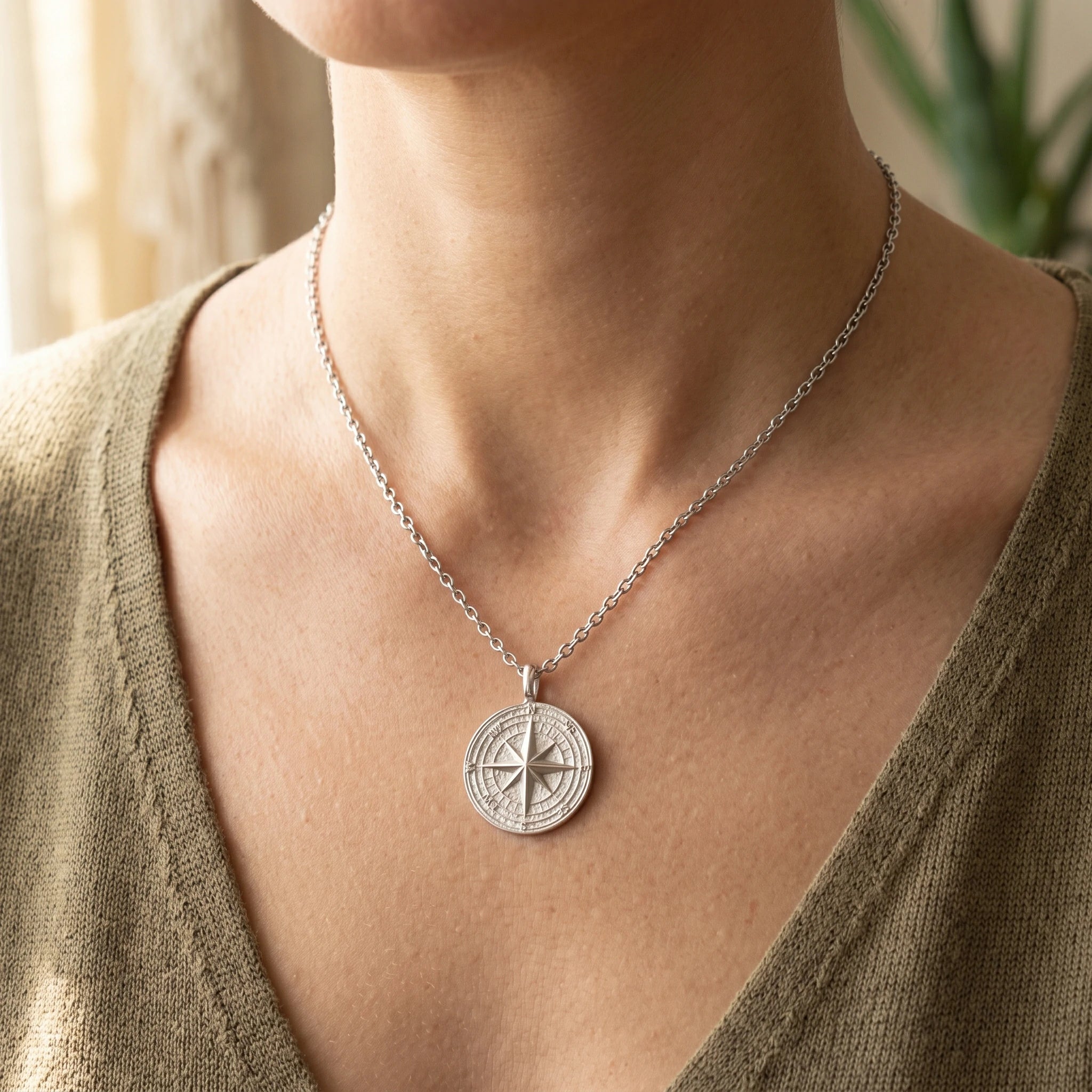Vintage 925 Sterling Silver Compass Pendant Necklace for Guidance & Adventure