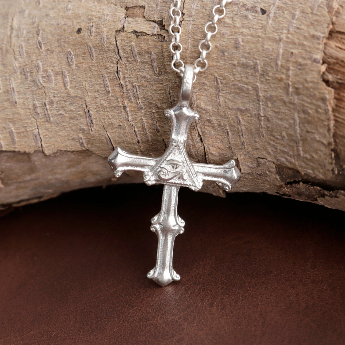 925 Sterling Silver Engravable All Seeing Eye Cross Pendant Guided By Divine Providence