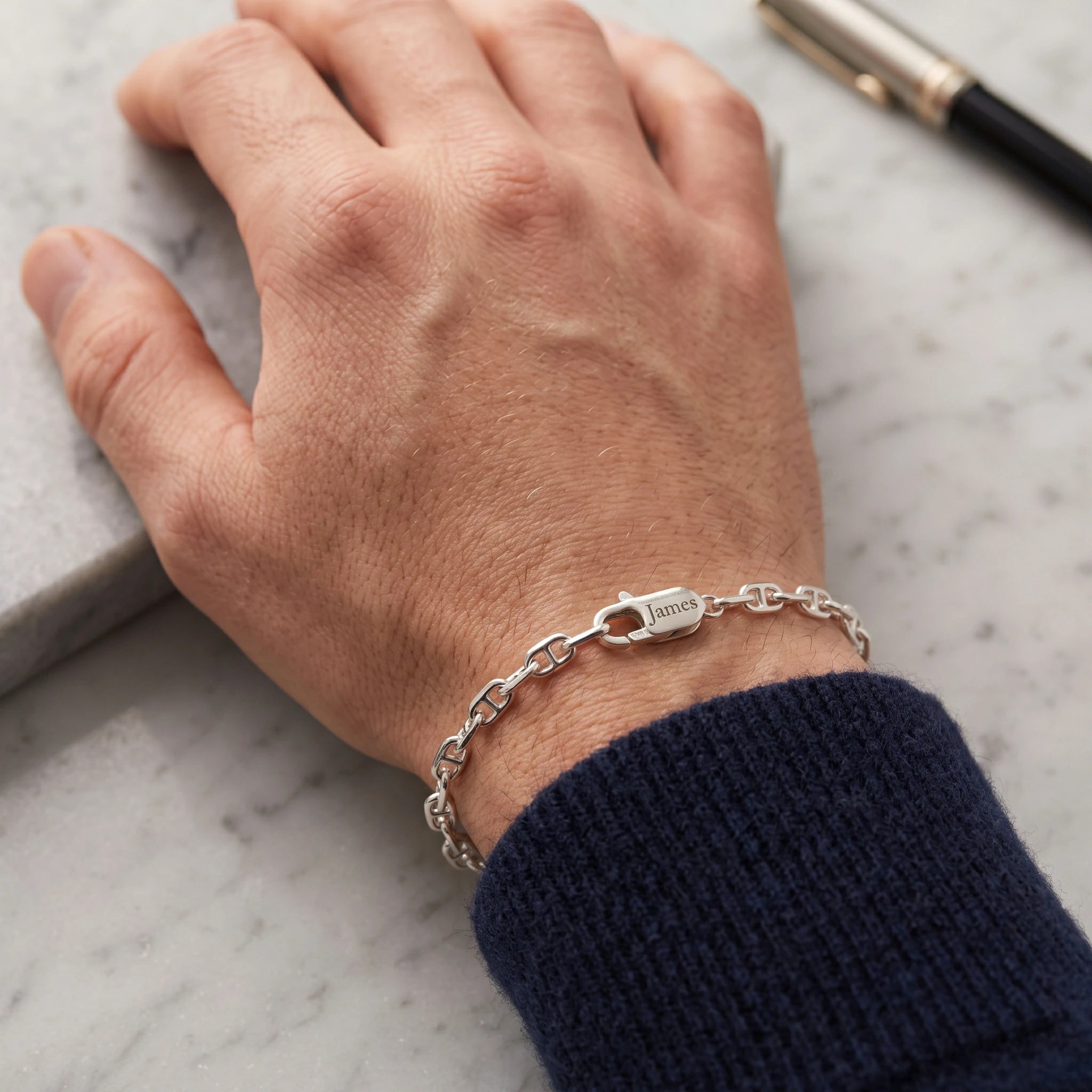 Minimalist Anchor Chain Bracelet, Personalized 925 Sterling Silver Wristband