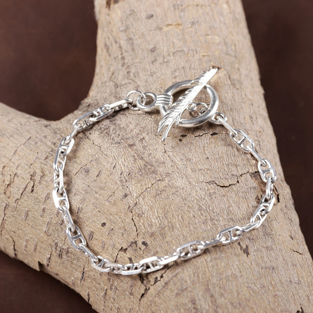 925 Sterling Silver Feather Clasp Anchor Chain Durable Bracelet Gift for Women