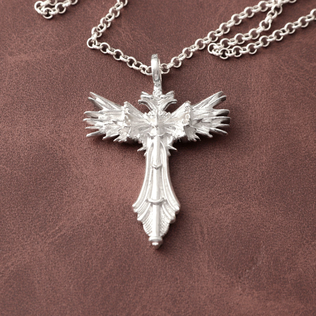 Custom 925 Sterling Silver Angel Wing Cross Pendant for Divine Heavenly Protection