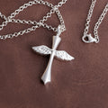 Custom 925 Sterling Silver Angel Wings Cross Pendant Bringing Holy Protection And Grace