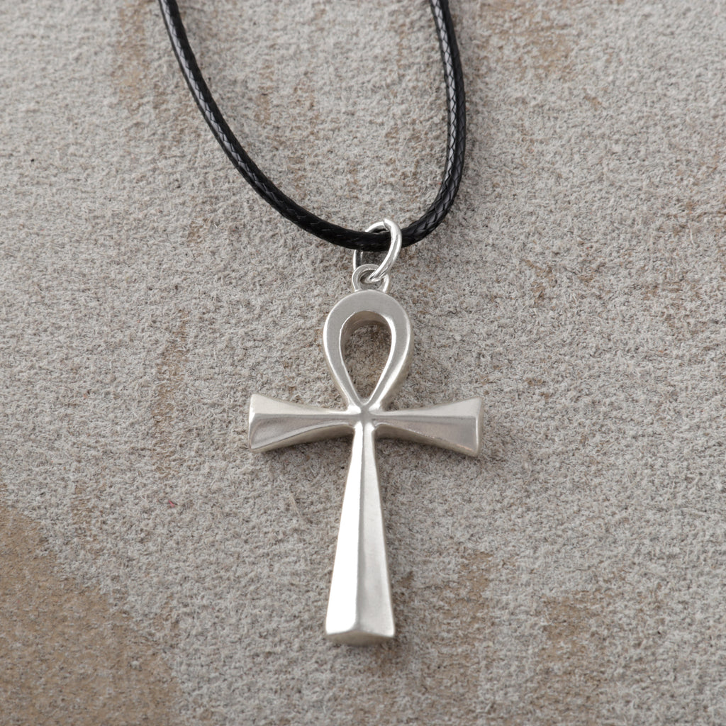 925 Sterling Silver Beveled Ankh Holy Cross Durable Faith Pendant Necklace