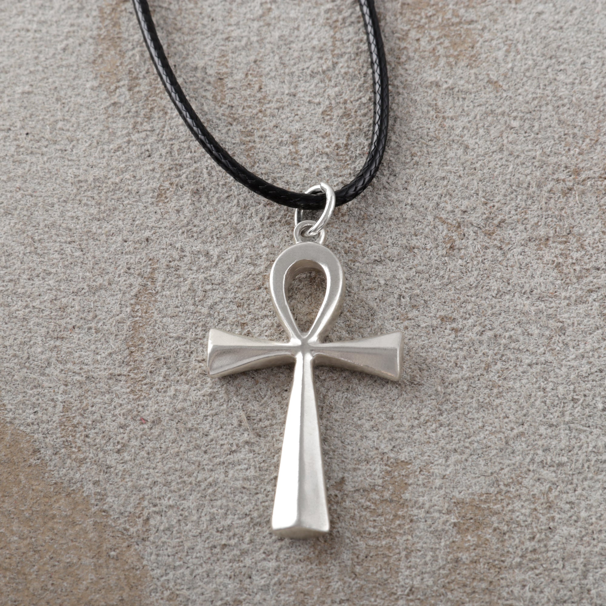 925 Sterling Silver Beveled Ankh Holy Cross Durable Faith Pendant Necklace