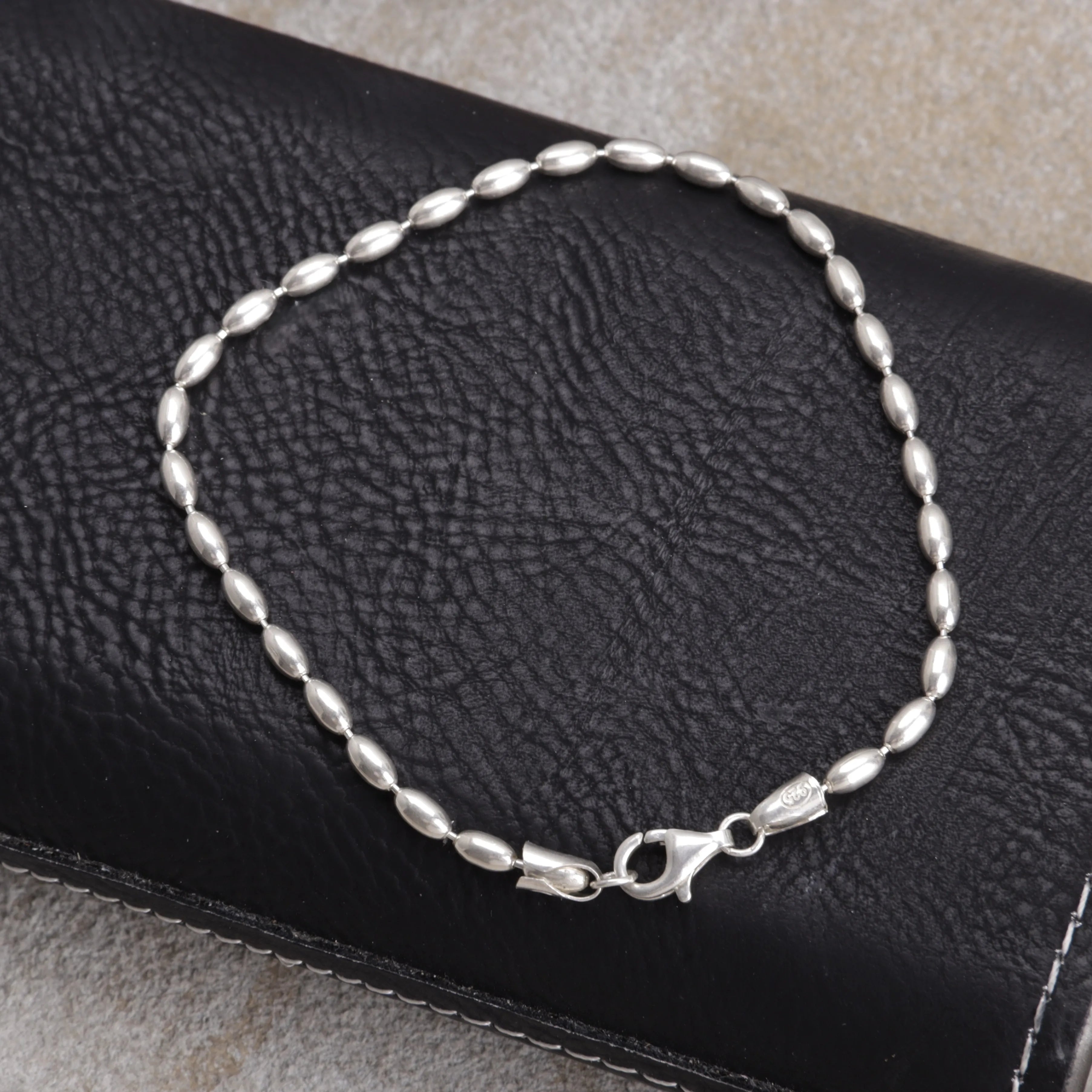 925 Sterling Silver Beach Vacation Rice Bead Anklet for Women