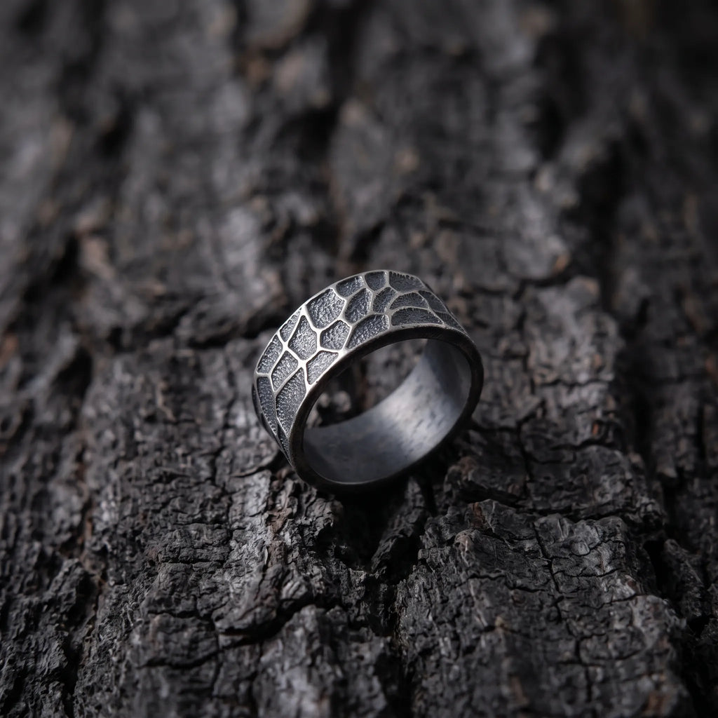 Personalized Textured Solid 925 Sterling Silver Ring, Engraved Rustic Band for Men