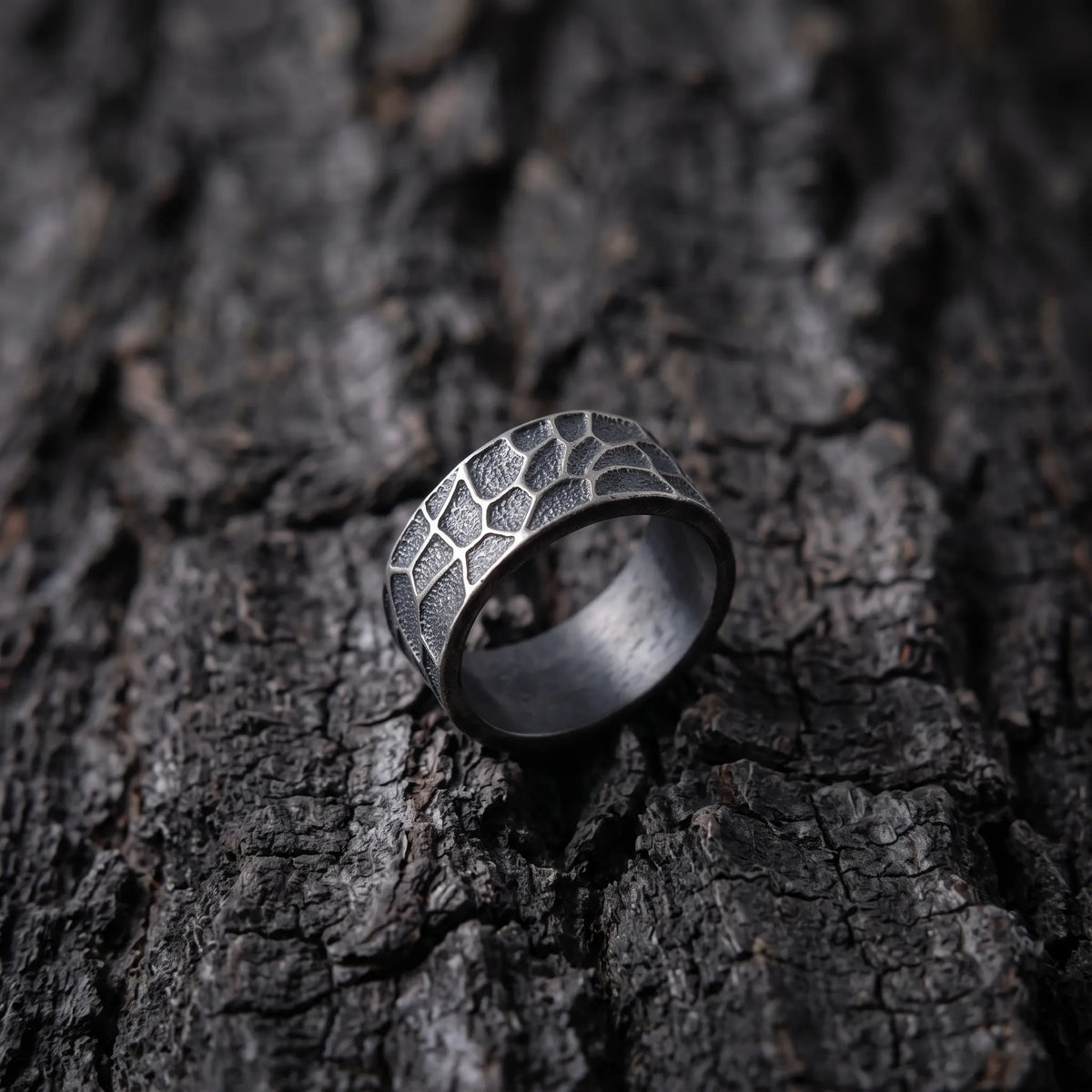 Personalized Textured Solid 925 Sterling Silver Ring, Engraved Rustic Band for Men