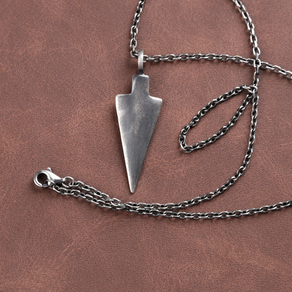 Personalized 925 Sterling Silver Arrowhead Pendant Necklace for Men, Engraved Gift
