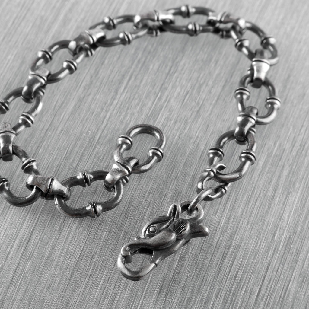 Gothic Wilderness Bamboo Bracelet, Solid 925 Sterling Silver Detailed Mythic Beast Wristband