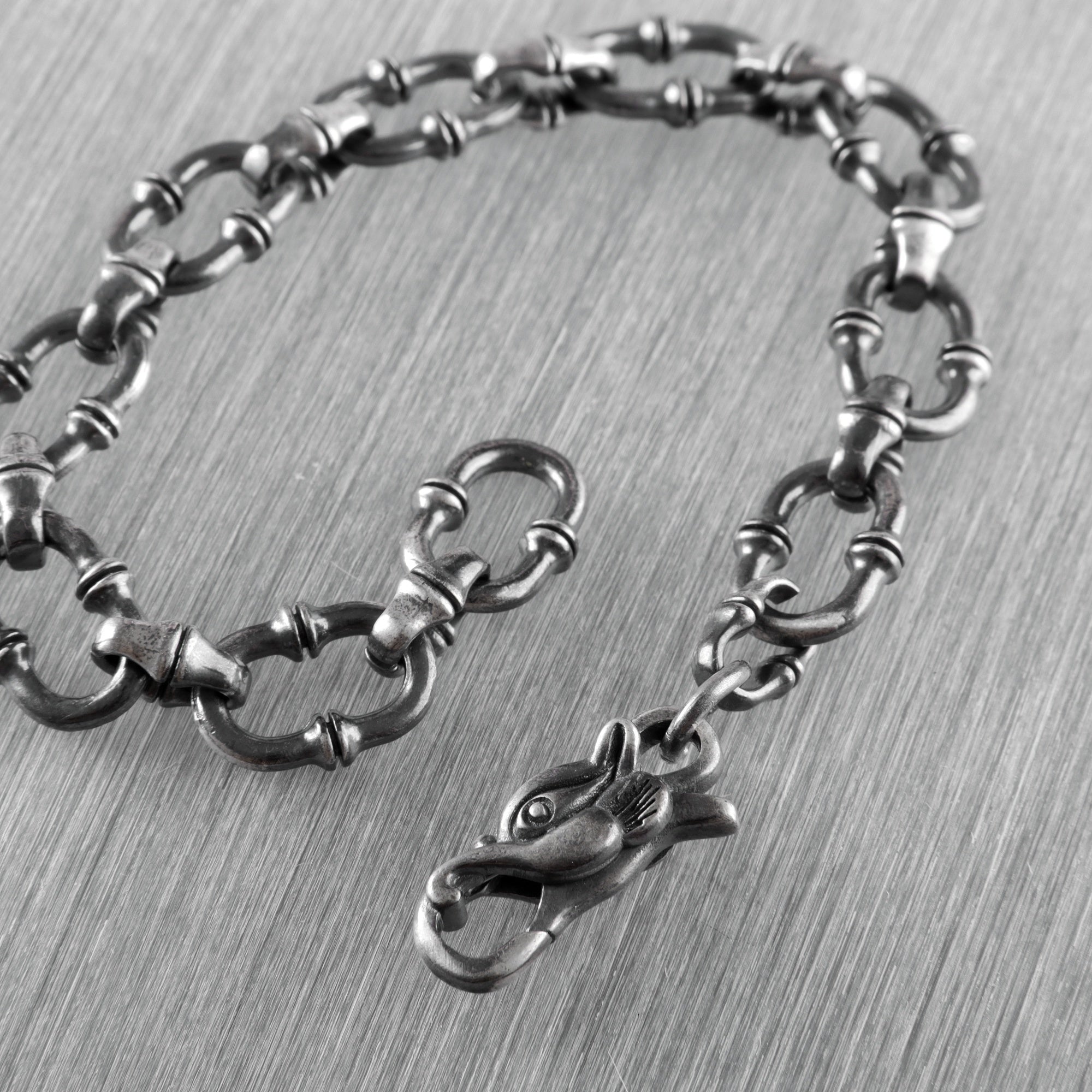 Gothic Wilderness Bamboo Bracelet, Solid 925 Sterling Silver Detailed Mythic Beast Wristband