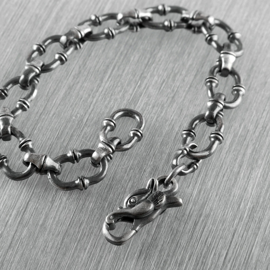 Gothic Wilderness Bamboo Bracelet, 925 Sterling Silver Detailed Mythic Beast Wristband