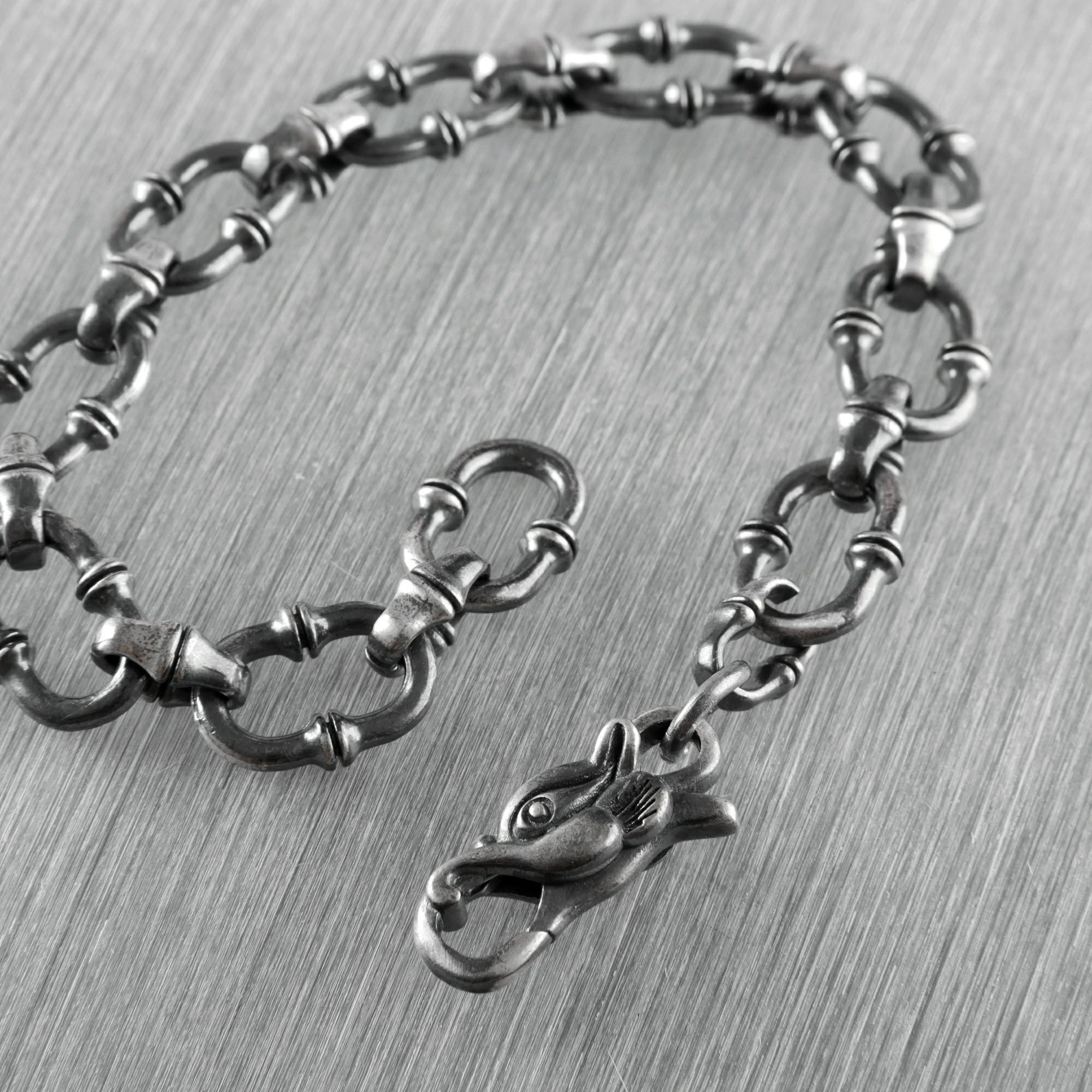 Gothic Wilderness Bamboo Bracelet, 925 Sterling Silver Detailed Mythic Beast Wristband