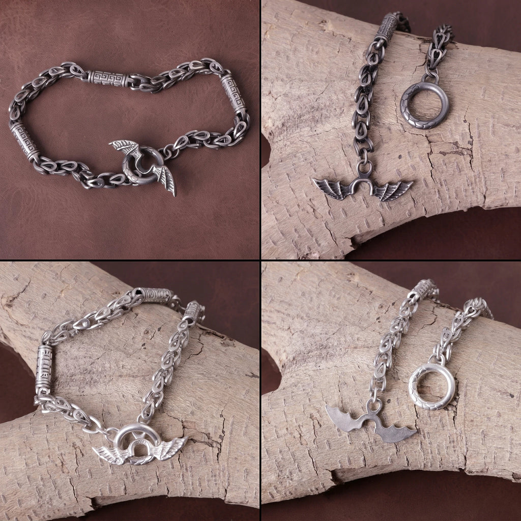 925 Sterling Silver Dragon Scale Barrel Link Bracelet With Winged Clasp Accent