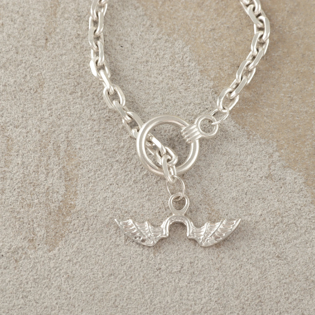 925 Sterling Silver Gothic Winged Toggle Clasp Durable Link Chain Bracelet