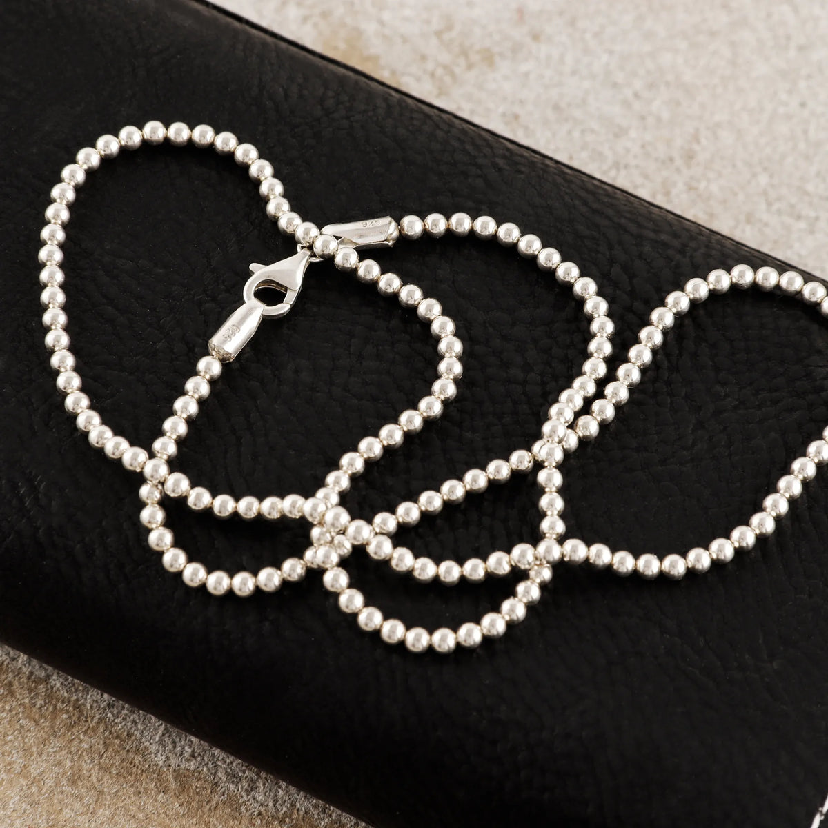 Unisex Solid 925 Sterling Silver 2.5mm Bead Ball Chain-Minimalist Necklace