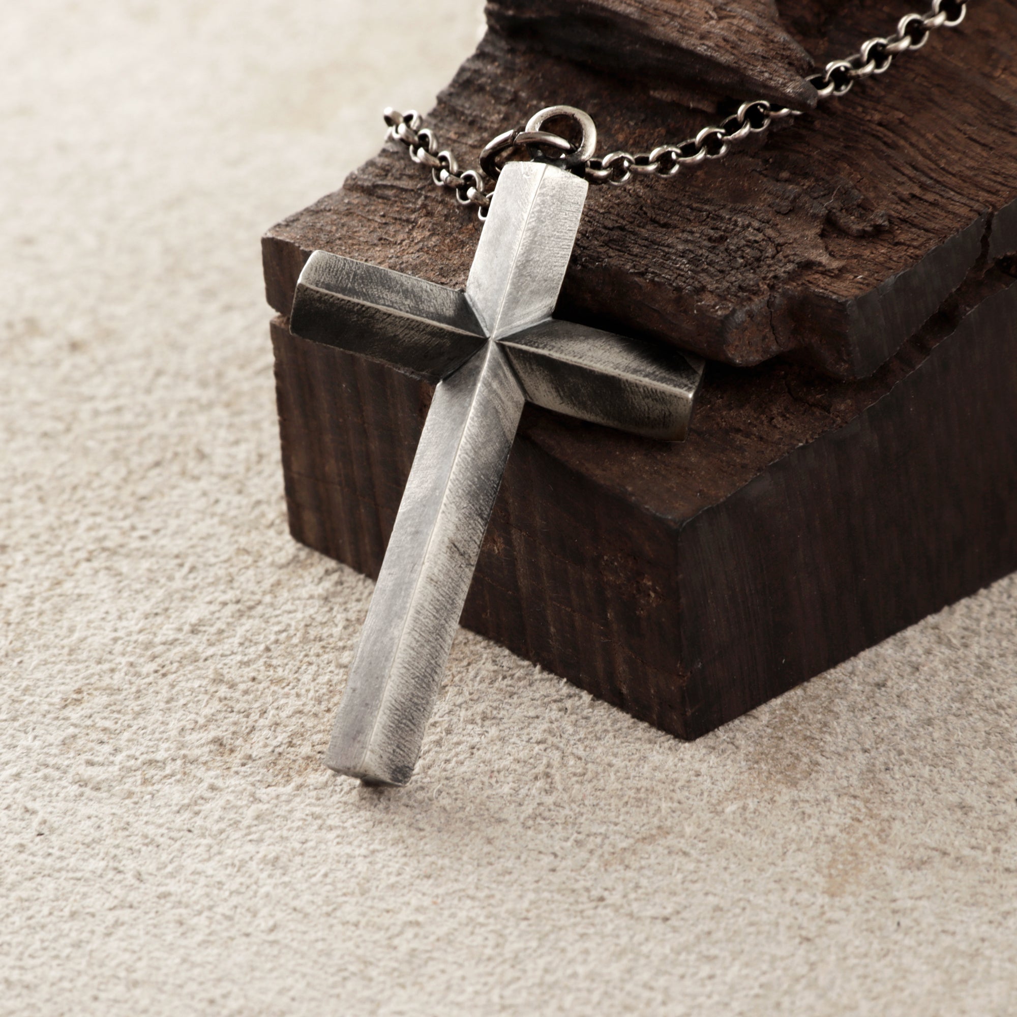 925 Sterling Silver Spiritual Beveled Prism Cross Durable Custom Engravable Necklace
