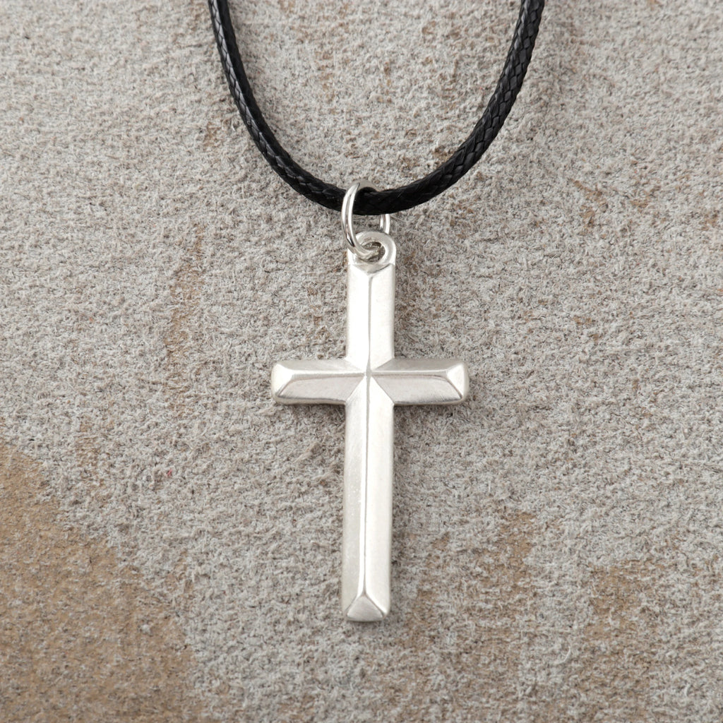 925 Sterling Silver Beveled Holy Cross Durable Custom Engravable Faith Pendant Necklace