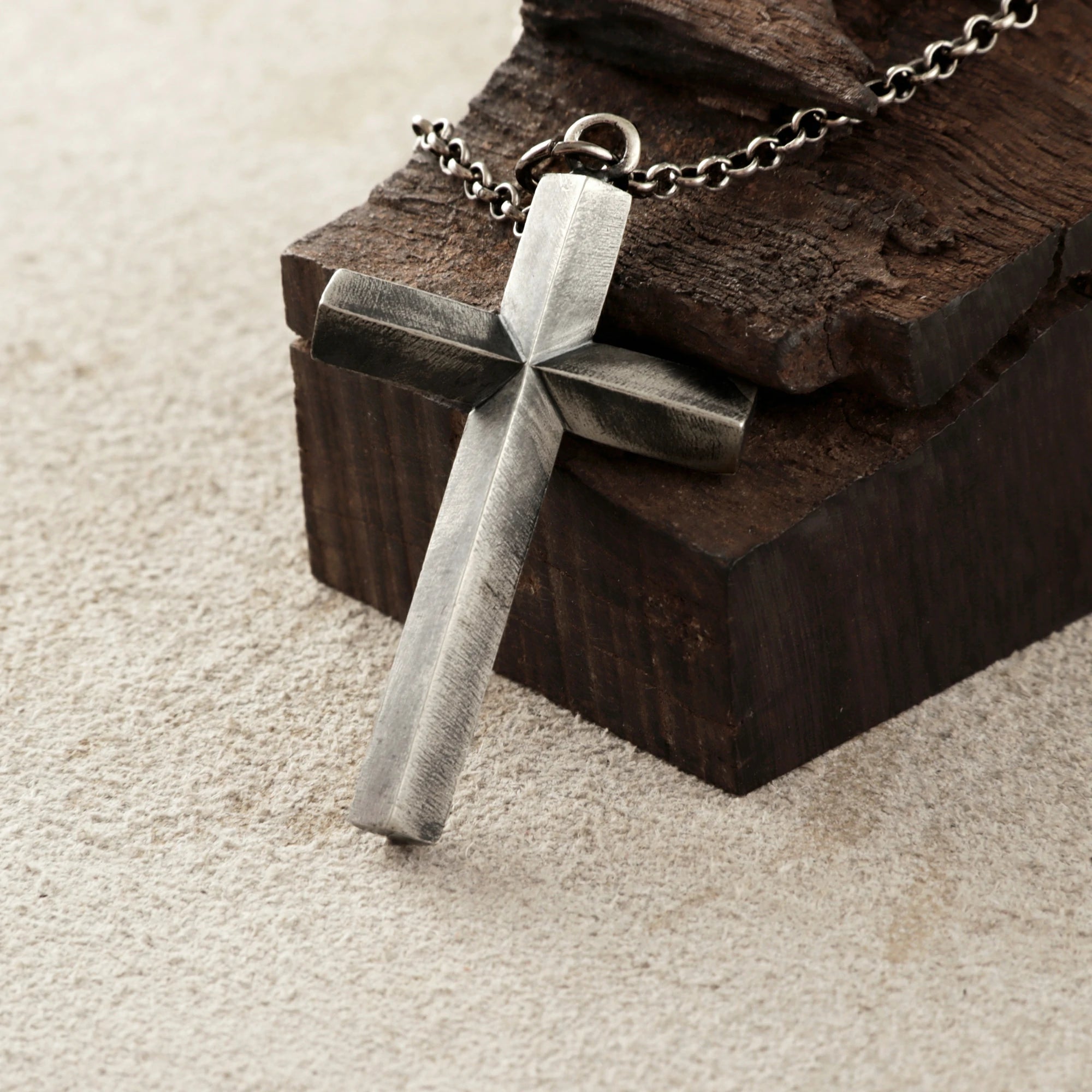 925 Sterling Silver Spiritual Beveled Prism Cross Durable Custom Engravable Necklace